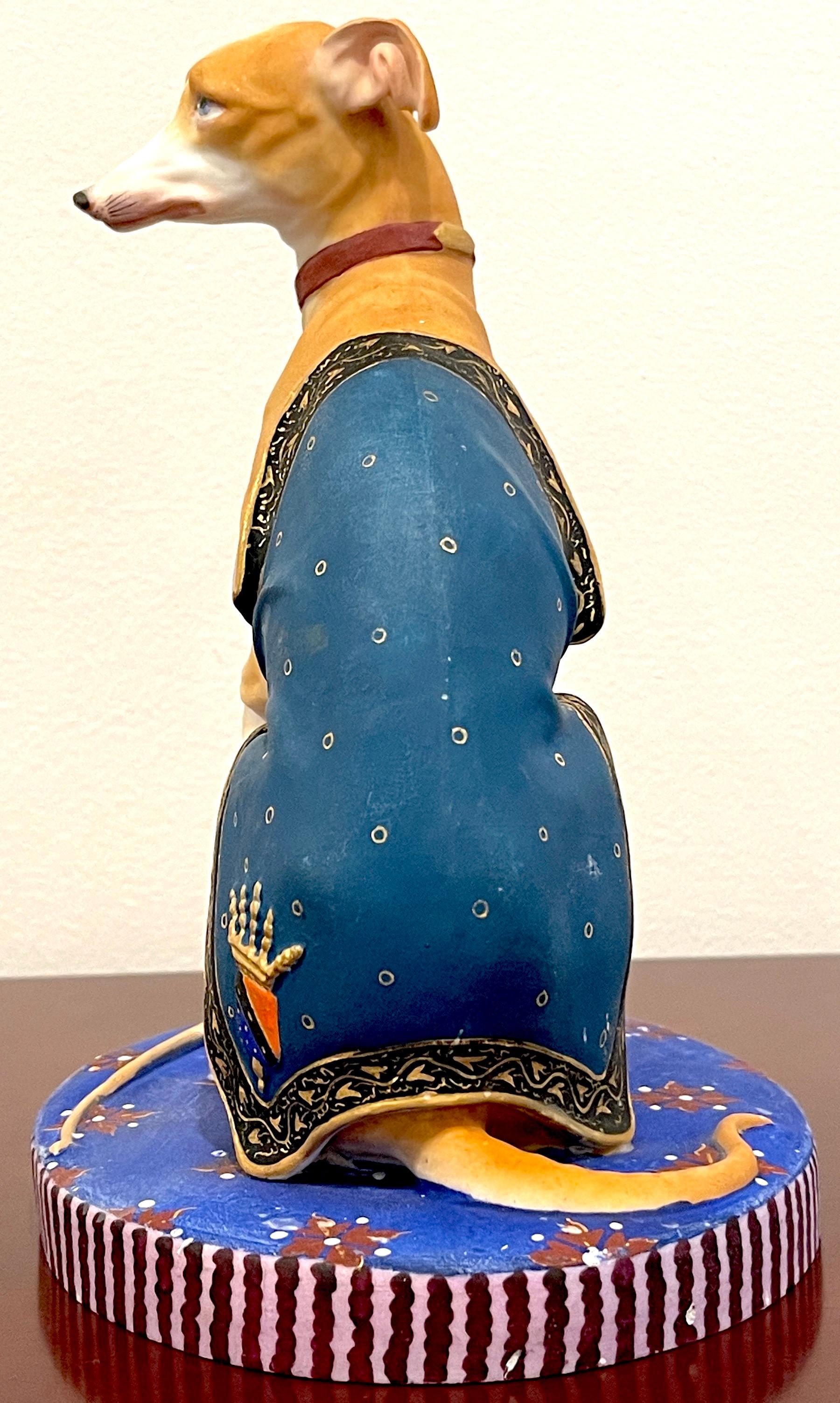 Old Paris Polychromed Biscuit Porcelain Model of Seated Draped Armorial Whippet 3