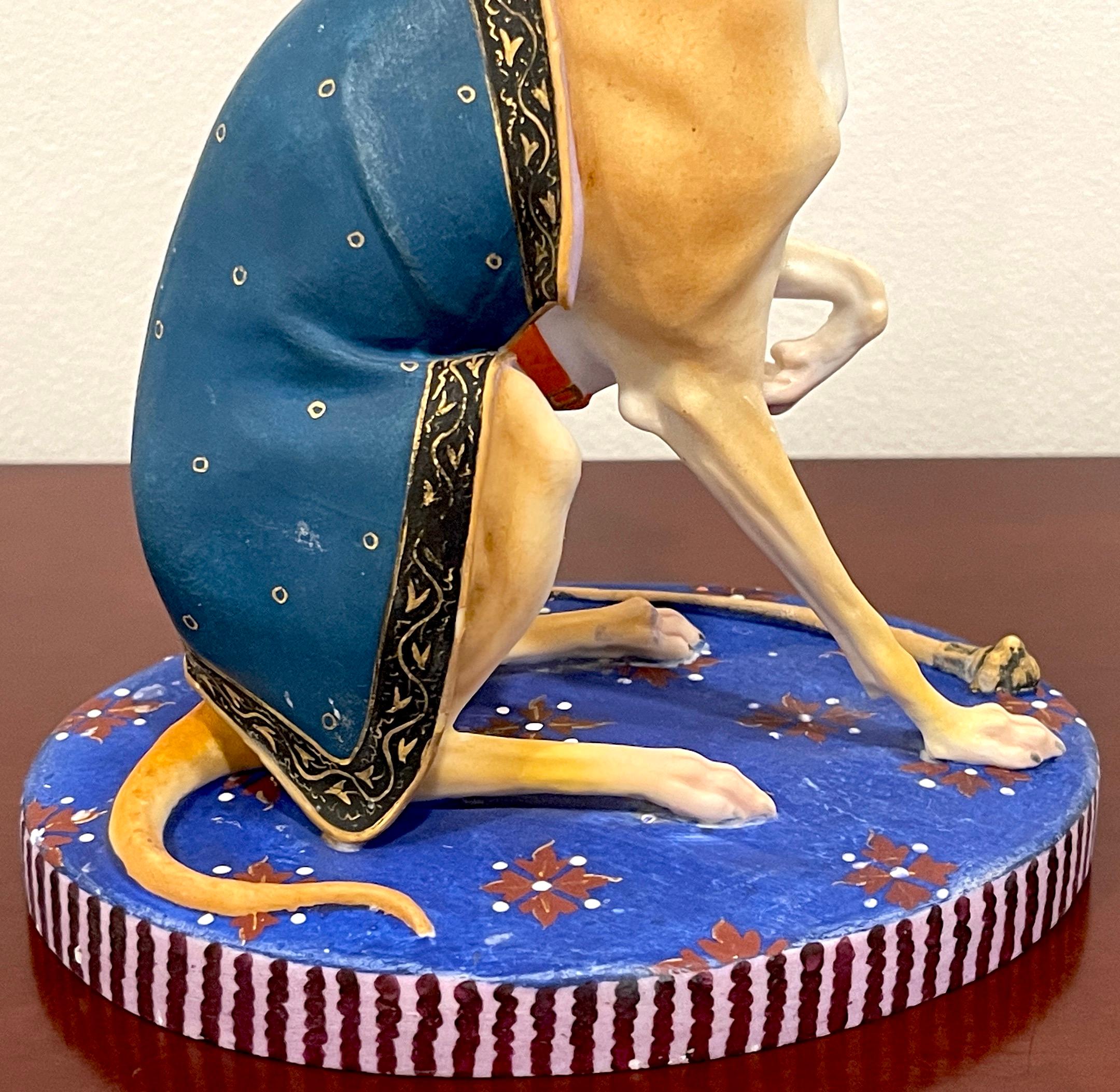 Old Paris Polychromed Biscuit Porcelain Model of Seated Draped Armorial Whippet  2