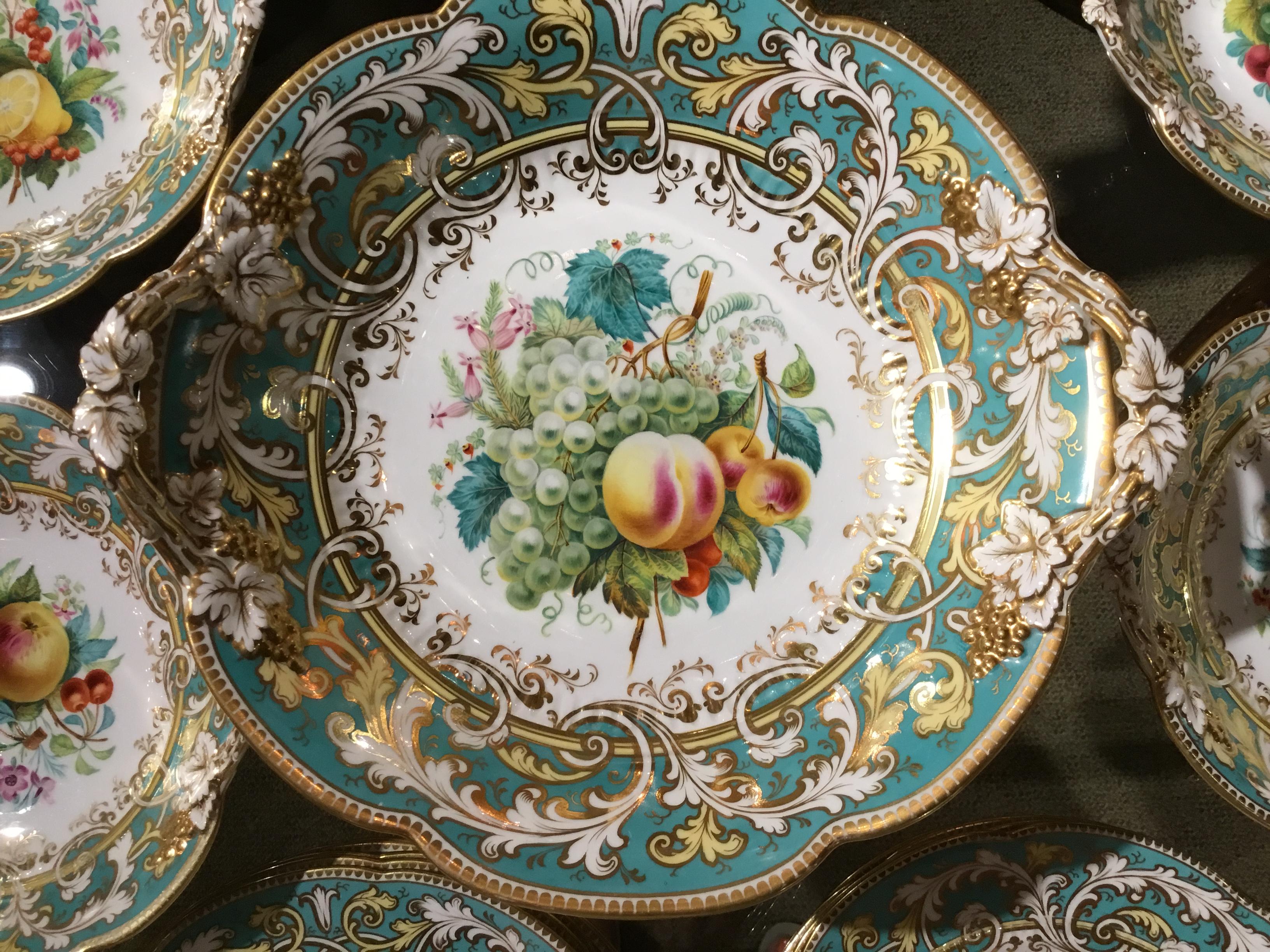 Old Paris Porcelain 24-Piece Dessert Set with Fruit, Floral, and Foliate Design 4