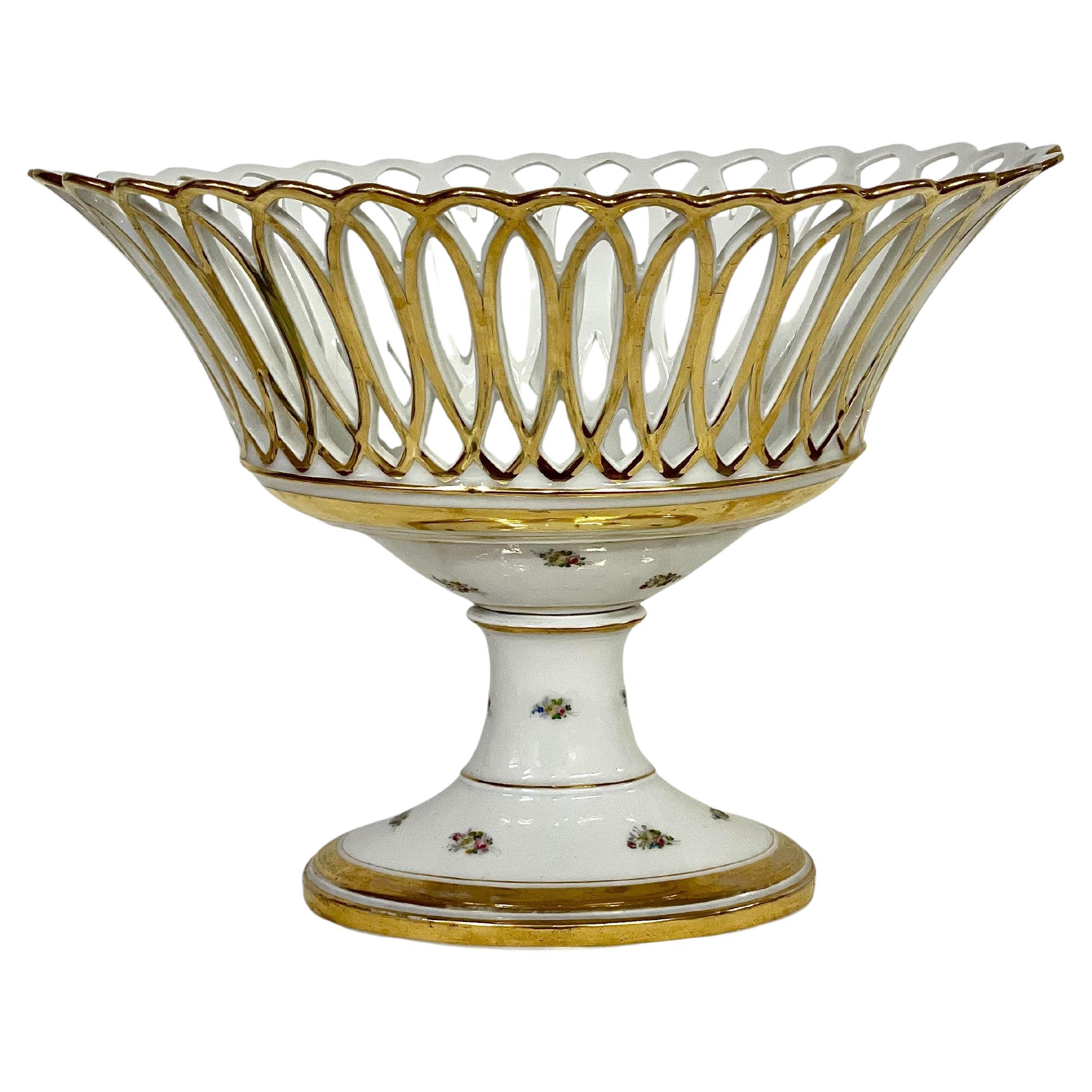 Cesta Reticulada Dorada de Porcelana Old Paris