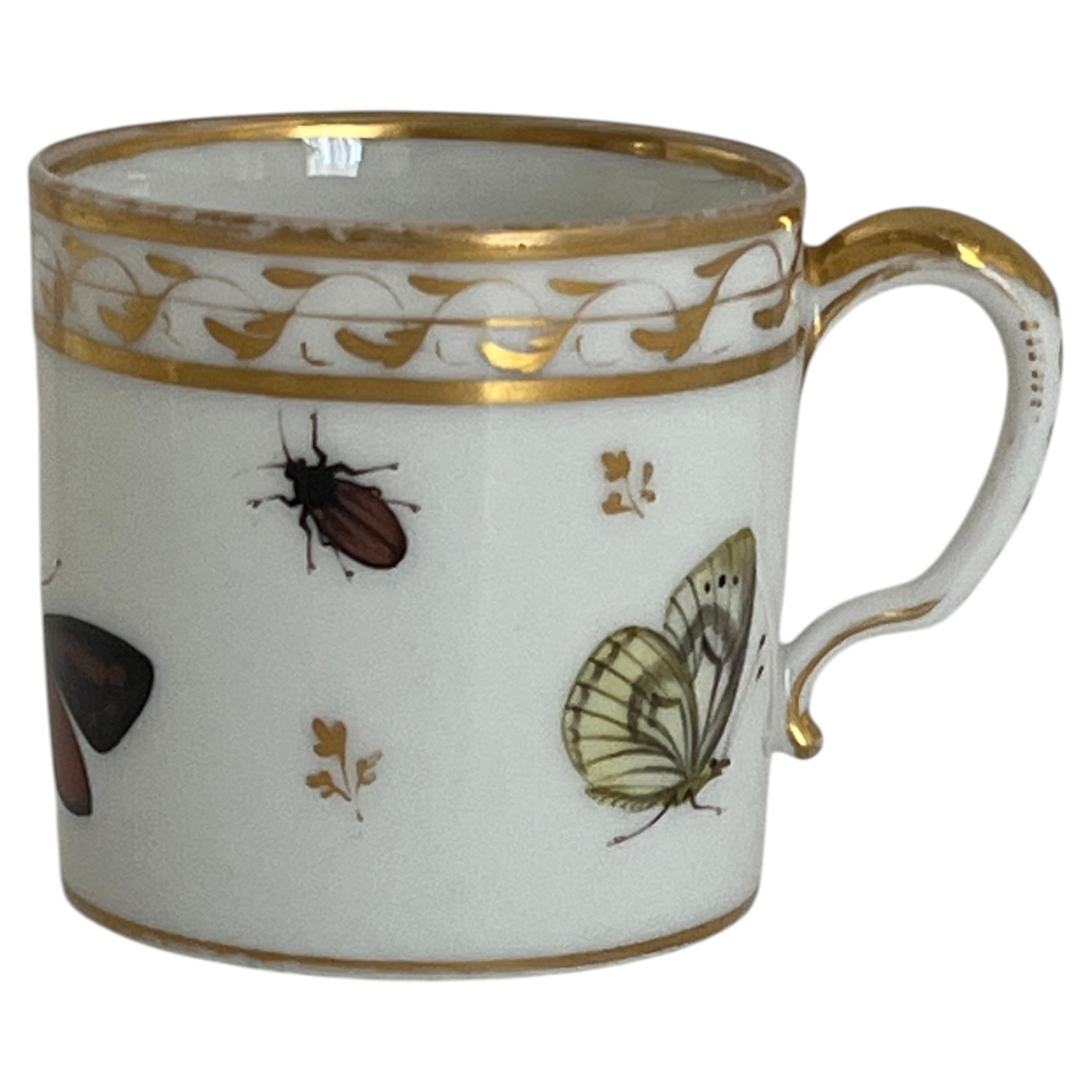 Old Paris Porcelain Coffee Can Butterflies & insects polychrome, French Ca 1795 For Sale