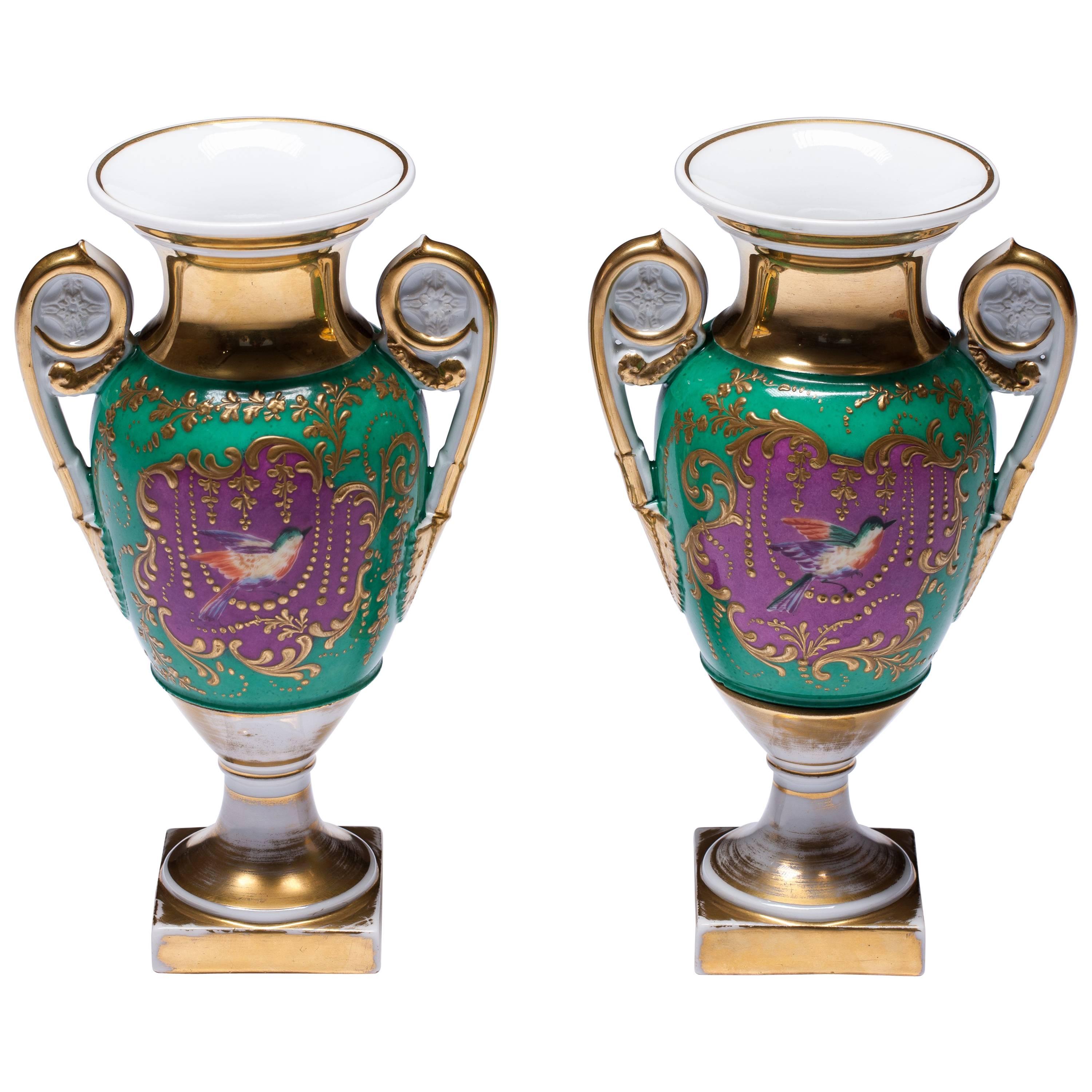 Old Paris Porcelain Hand-Painted Neoclassical Vases
