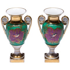 Antique Old Paris Porcelain Hand-Painted Neoclassical Vases