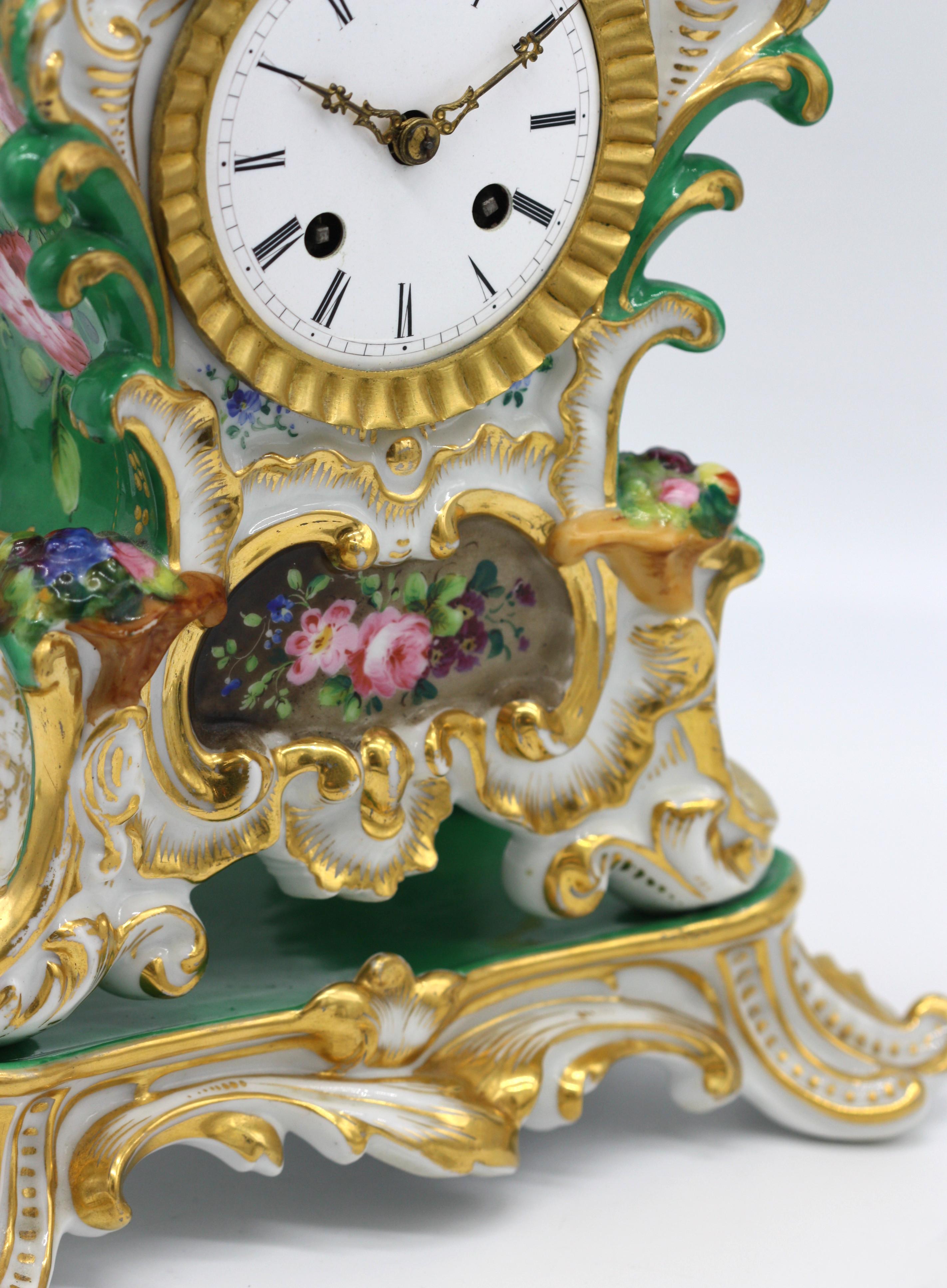 Old Paris Porcelain Mantel Clock and Stand, French, Late 19th Century For Sale 1