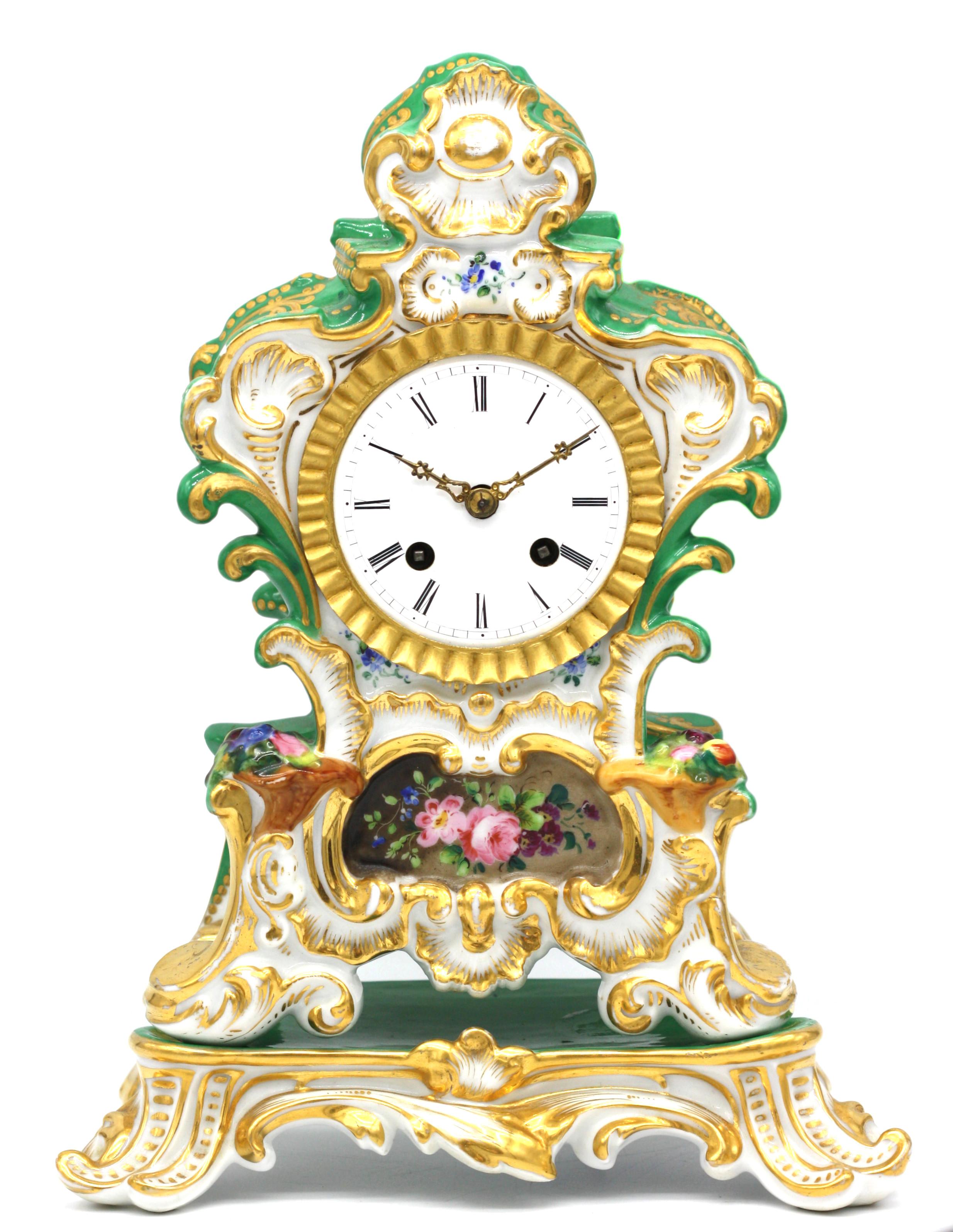 Old Paris Porcelain Mantel Clock and Stand, French, Late 19th Century For Sale 2