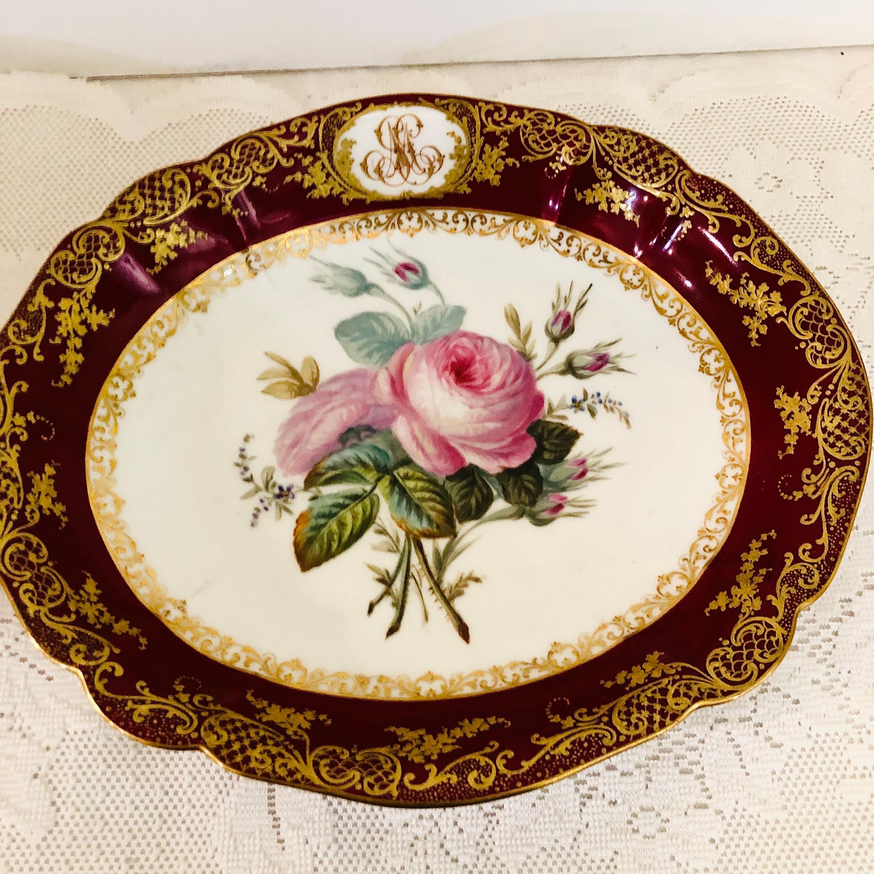 Rococo Old Paris Porcelain Oval Bowl Masterfully Painted With a Bouquet of Pink Roses