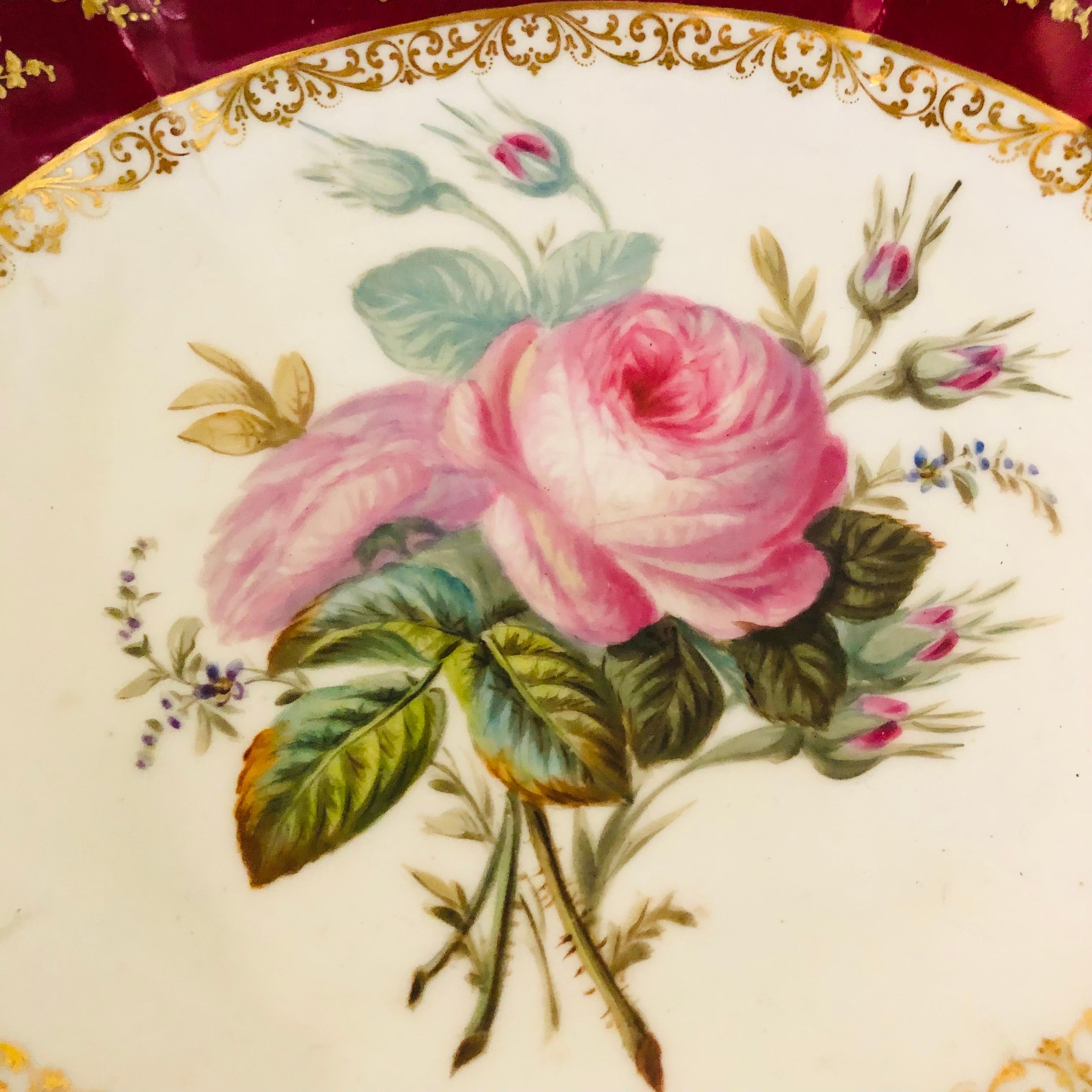 French Old Paris Porcelain Oval Bowl Masterfully Painted With a Bouquet of Pink Roses