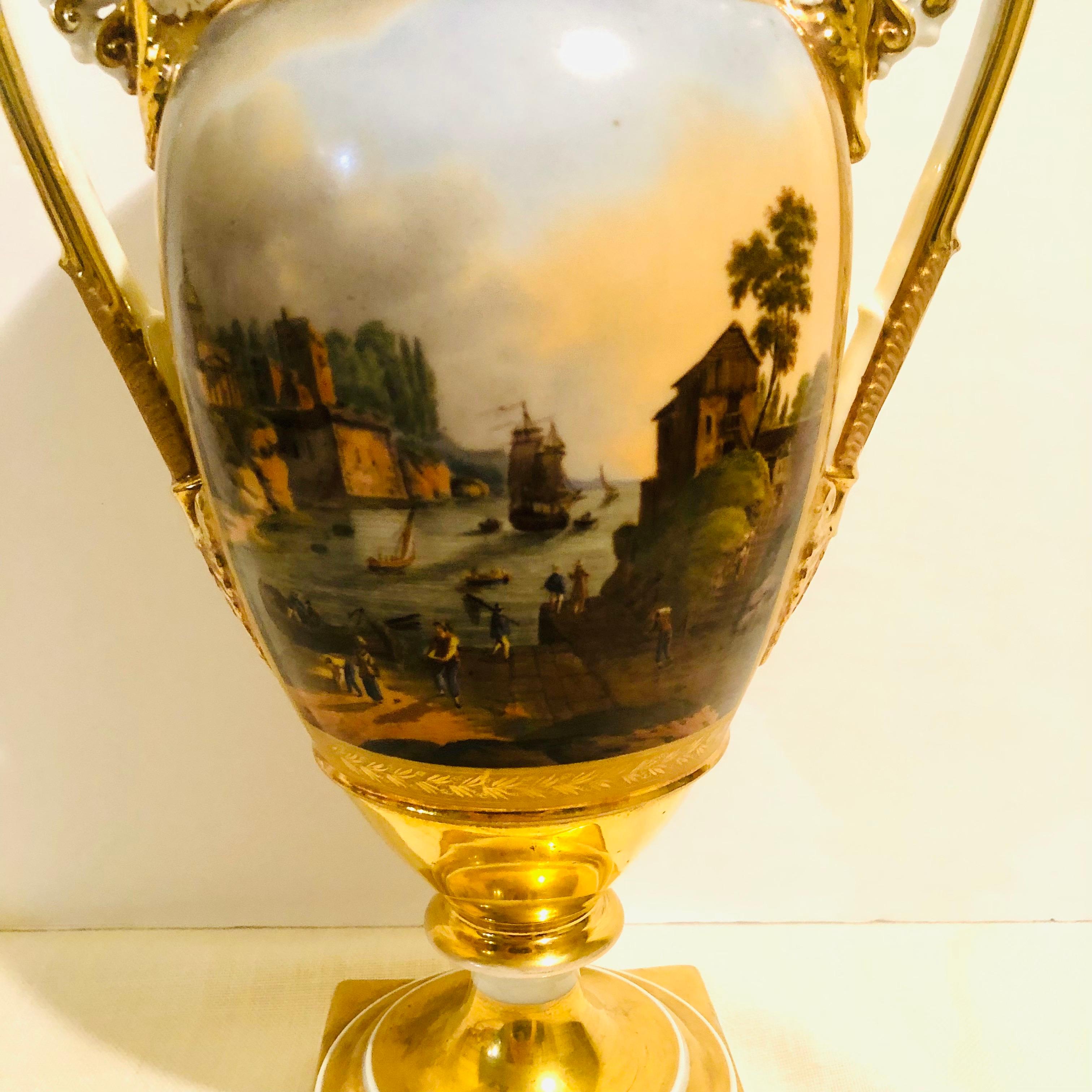 Old Paris Porcelain Vase Painted with Seascape and a Woman and Man on a Row Boat For Sale 5