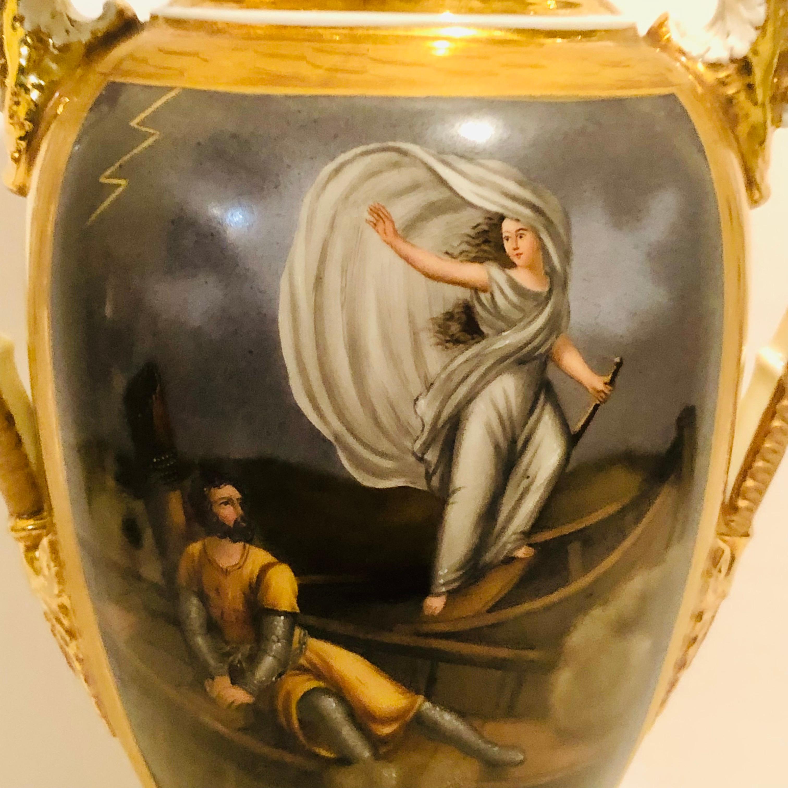 Old Paris Porcelain Vase Painted with Seascape and a Woman and Man on a Row Boat For Sale 8