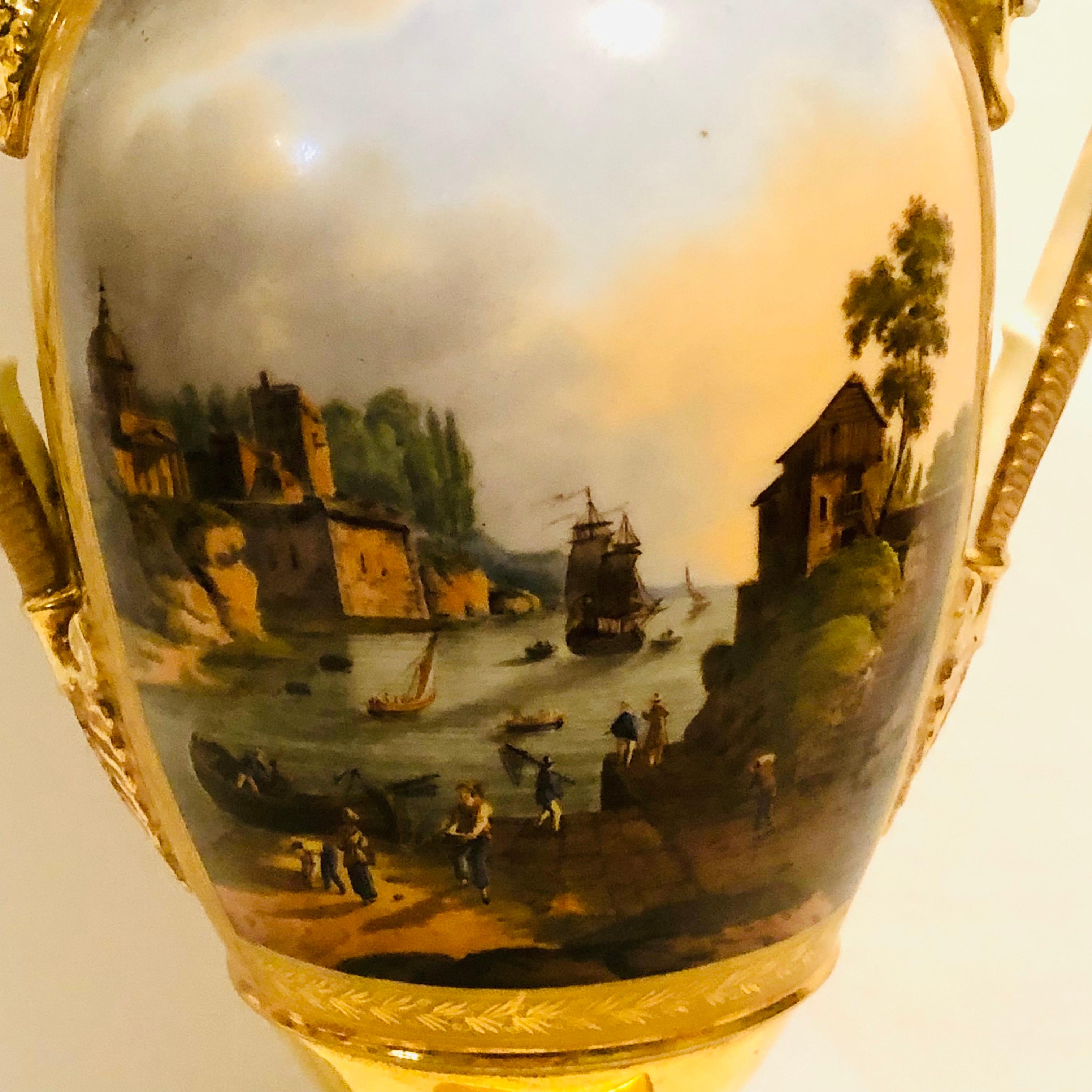 Old Paris Porcelain Vase Painted with Seascape and a Woman and Man on a Row Boat For Sale 13