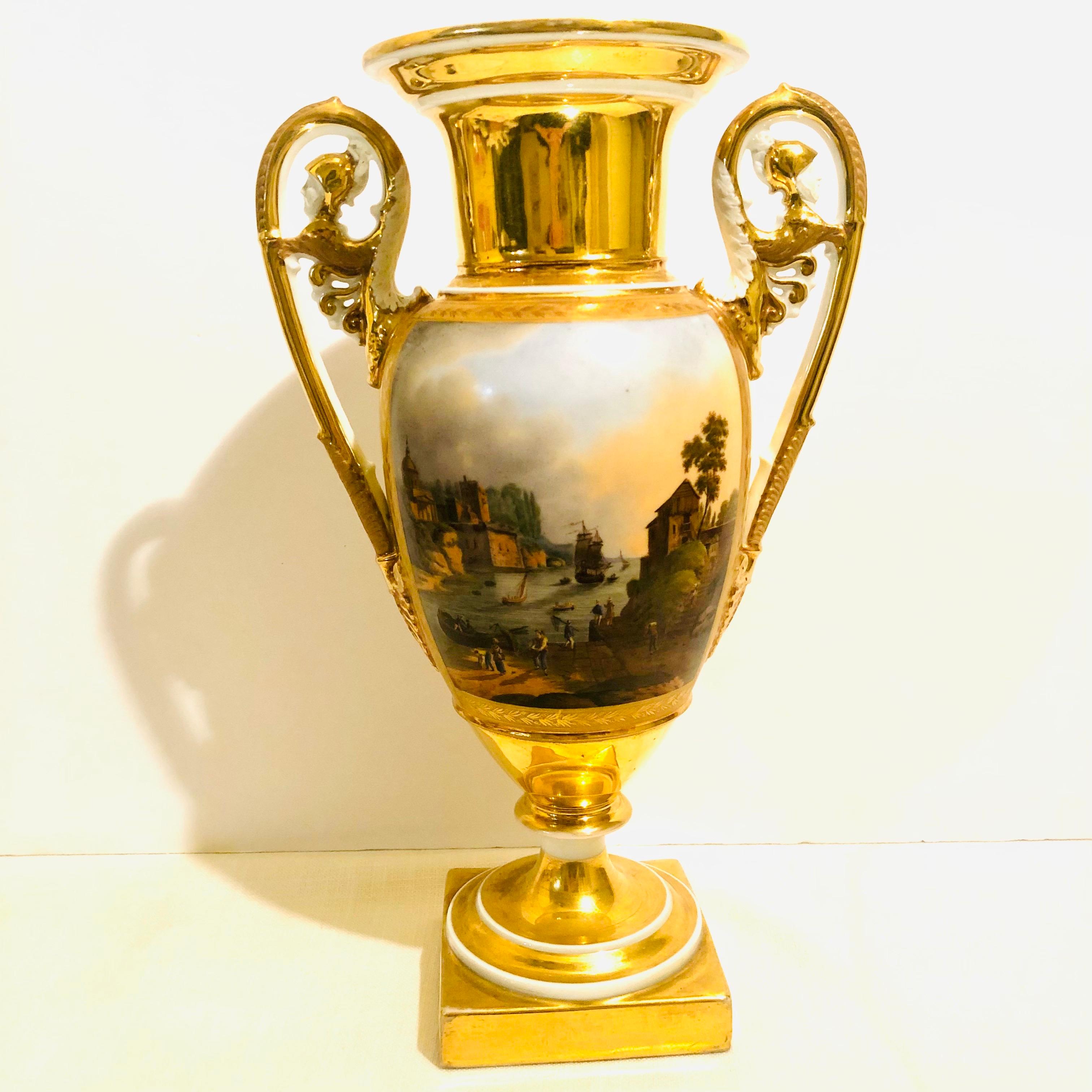 Neoclassical Old Paris Porcelain Vase Painted with Seascape and a Woman and Man on a Row Boat For Sale