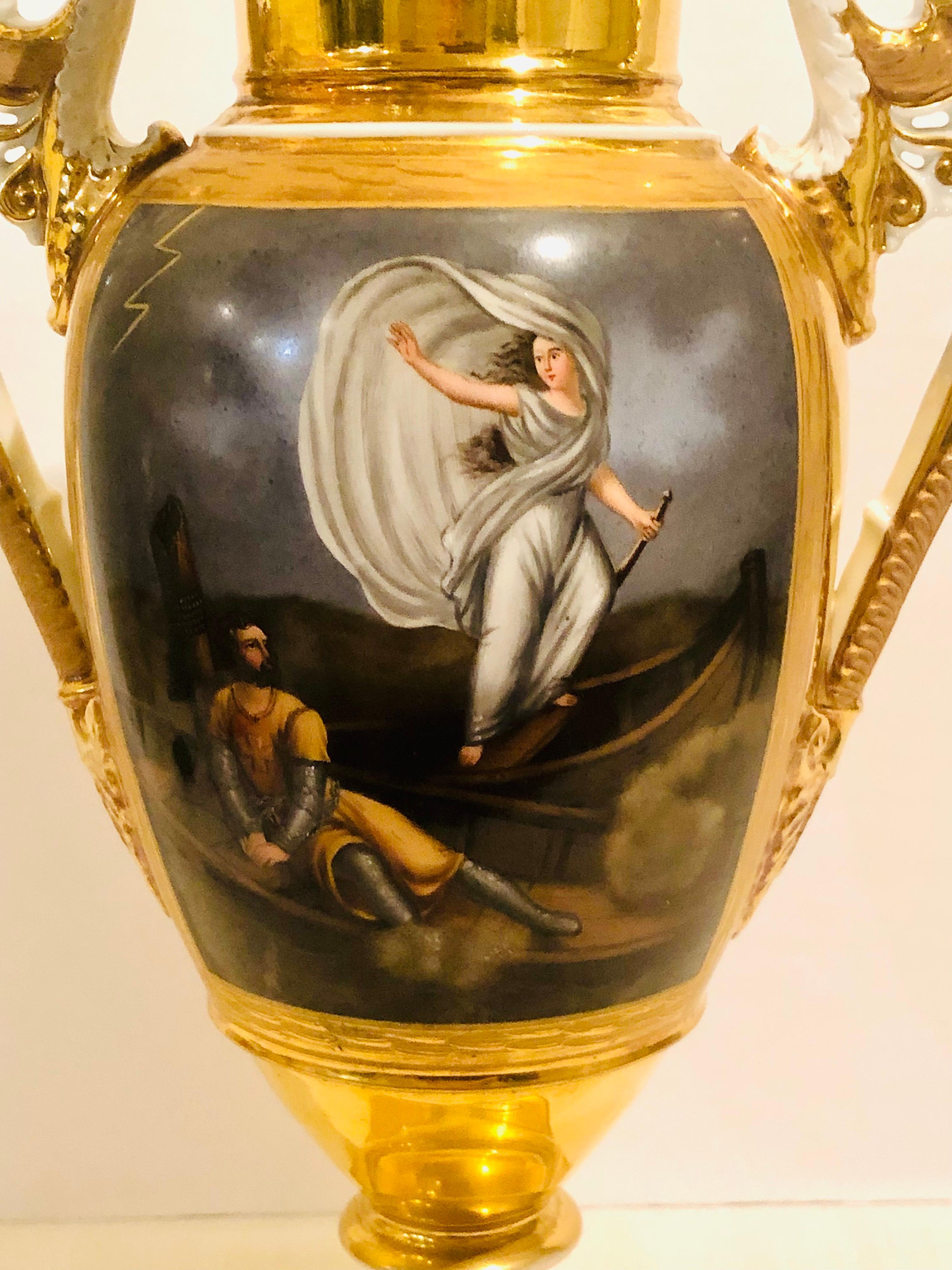 Late 19th Century Old Paris Porcelain Vase Painted with Seascape and a Woman and Man on a Row Boat For Sale