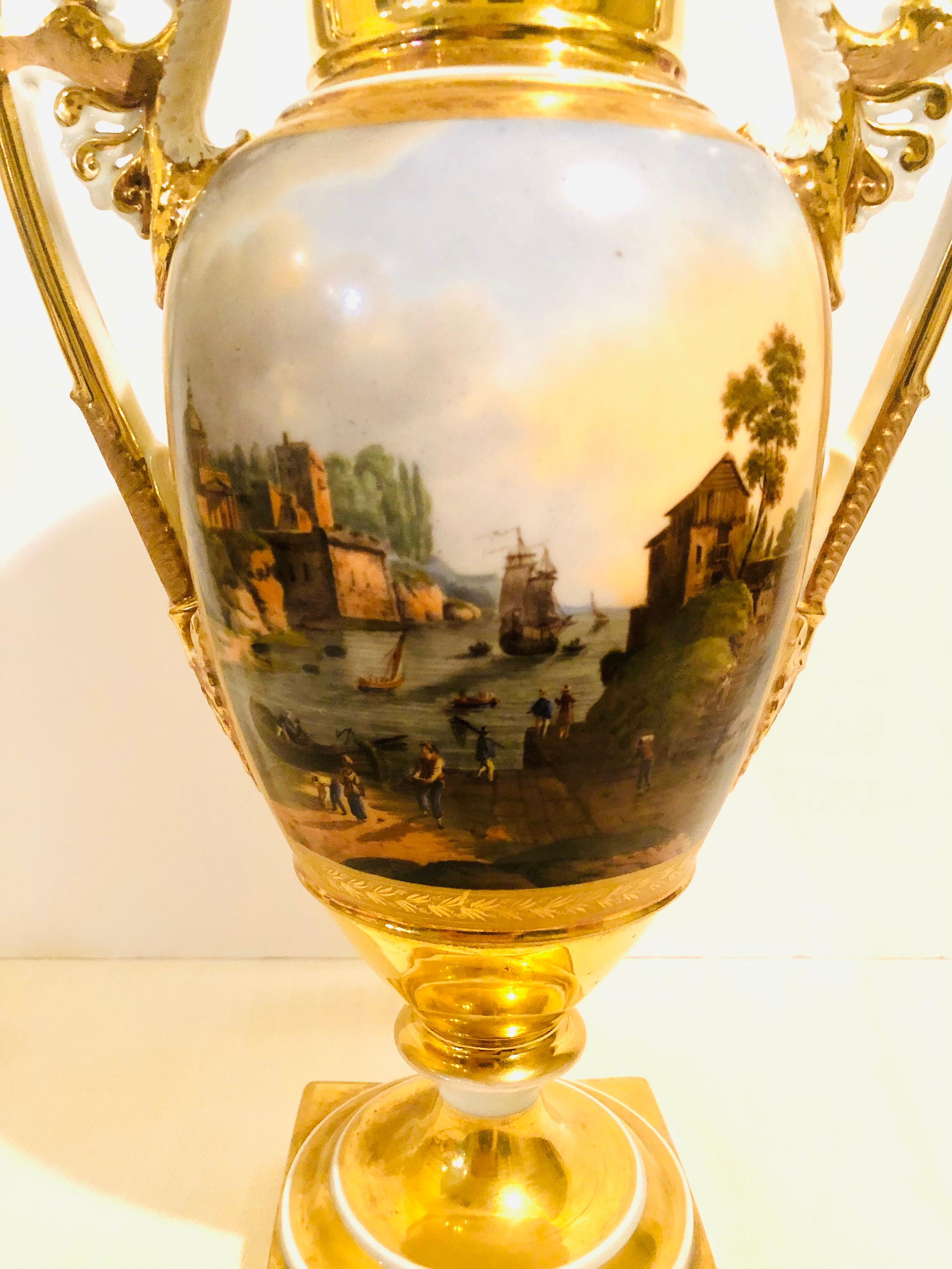 Old Paris Porcelain Vase Painted with Seascape and a Woman and Man on a Row Boat For Sale 2