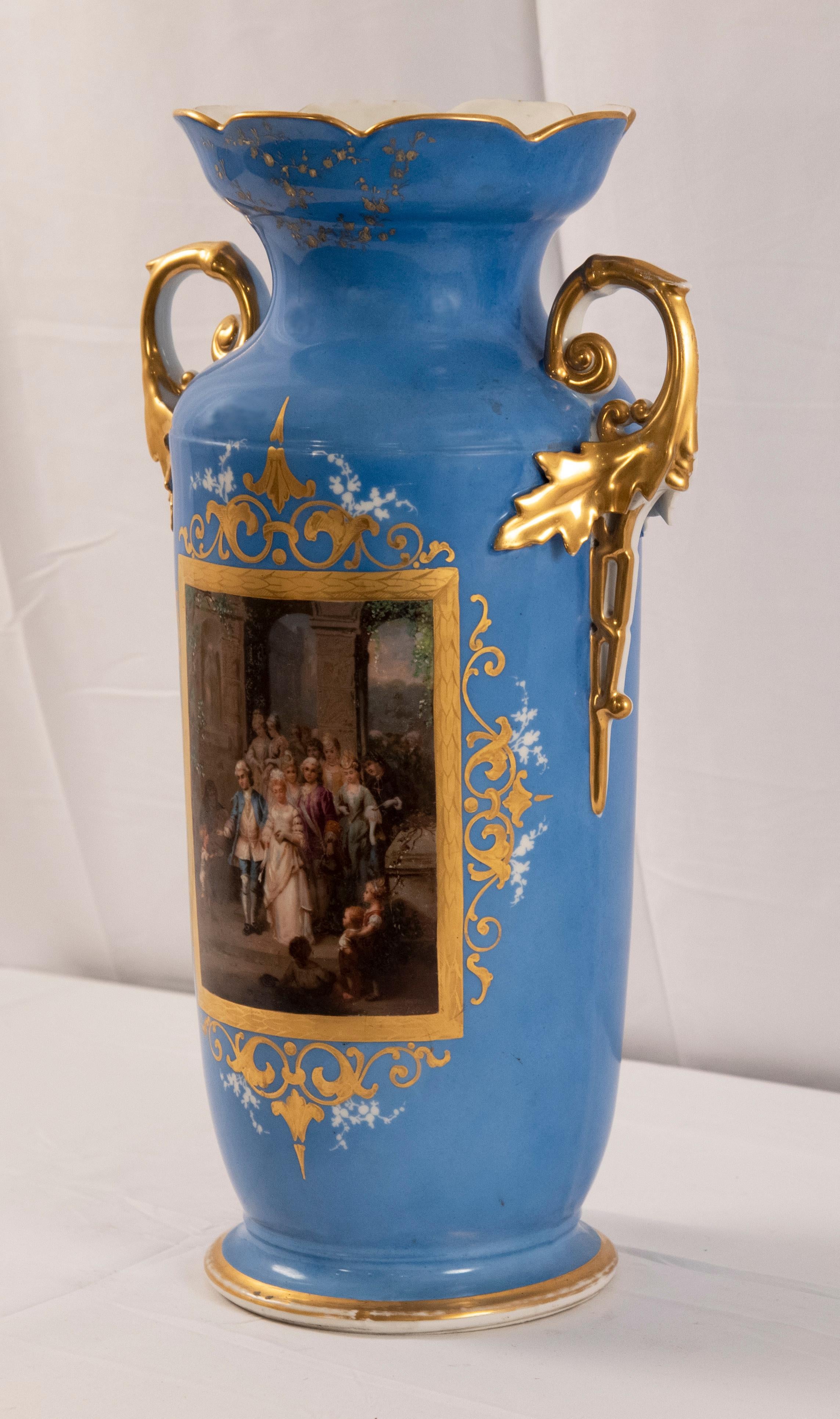 French Old Paris Sevres Blue Porcelain Vase