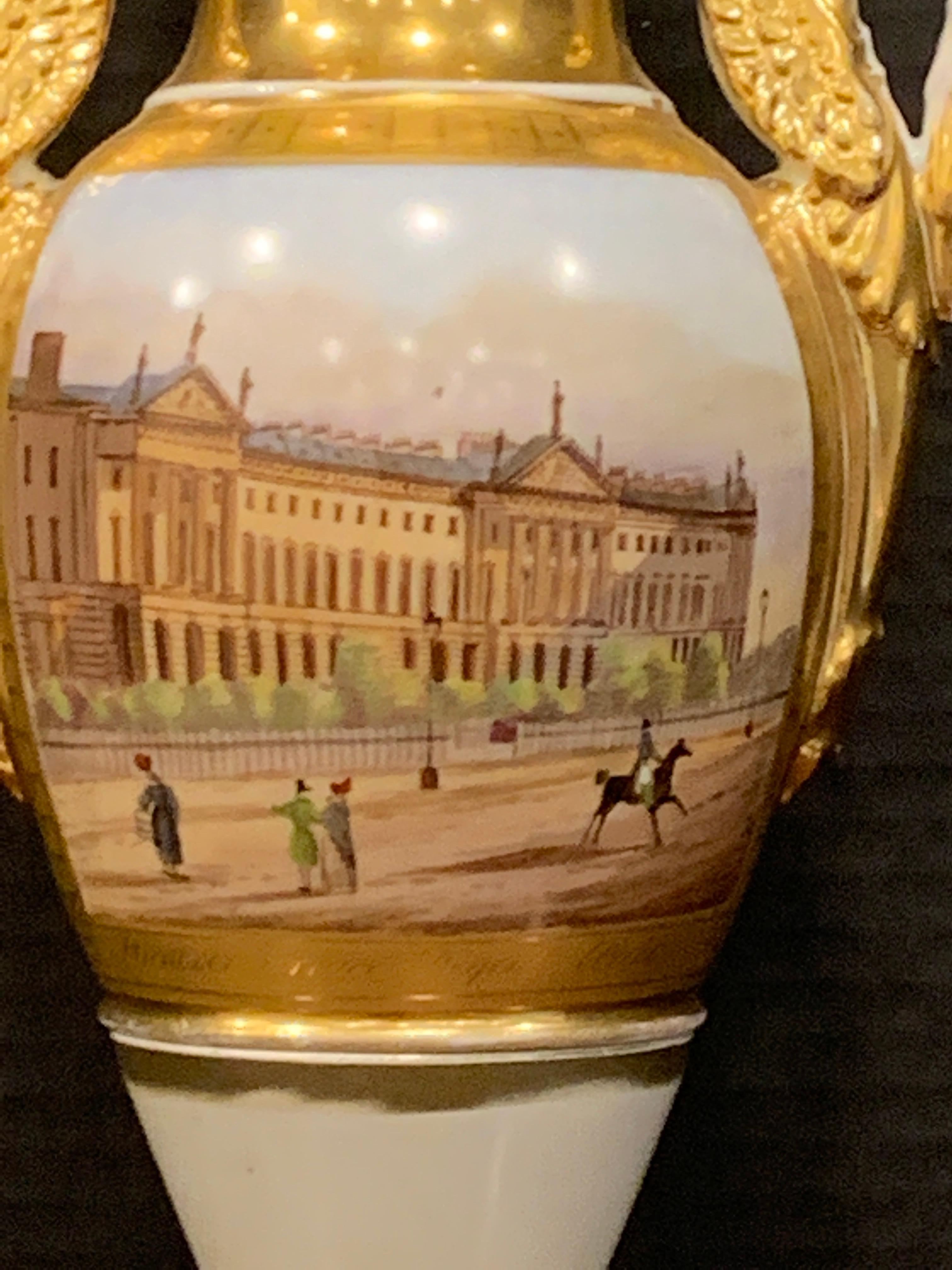 French Old Paris Swan Handled Topographical Vase of Hanover Terrace, Regents Park