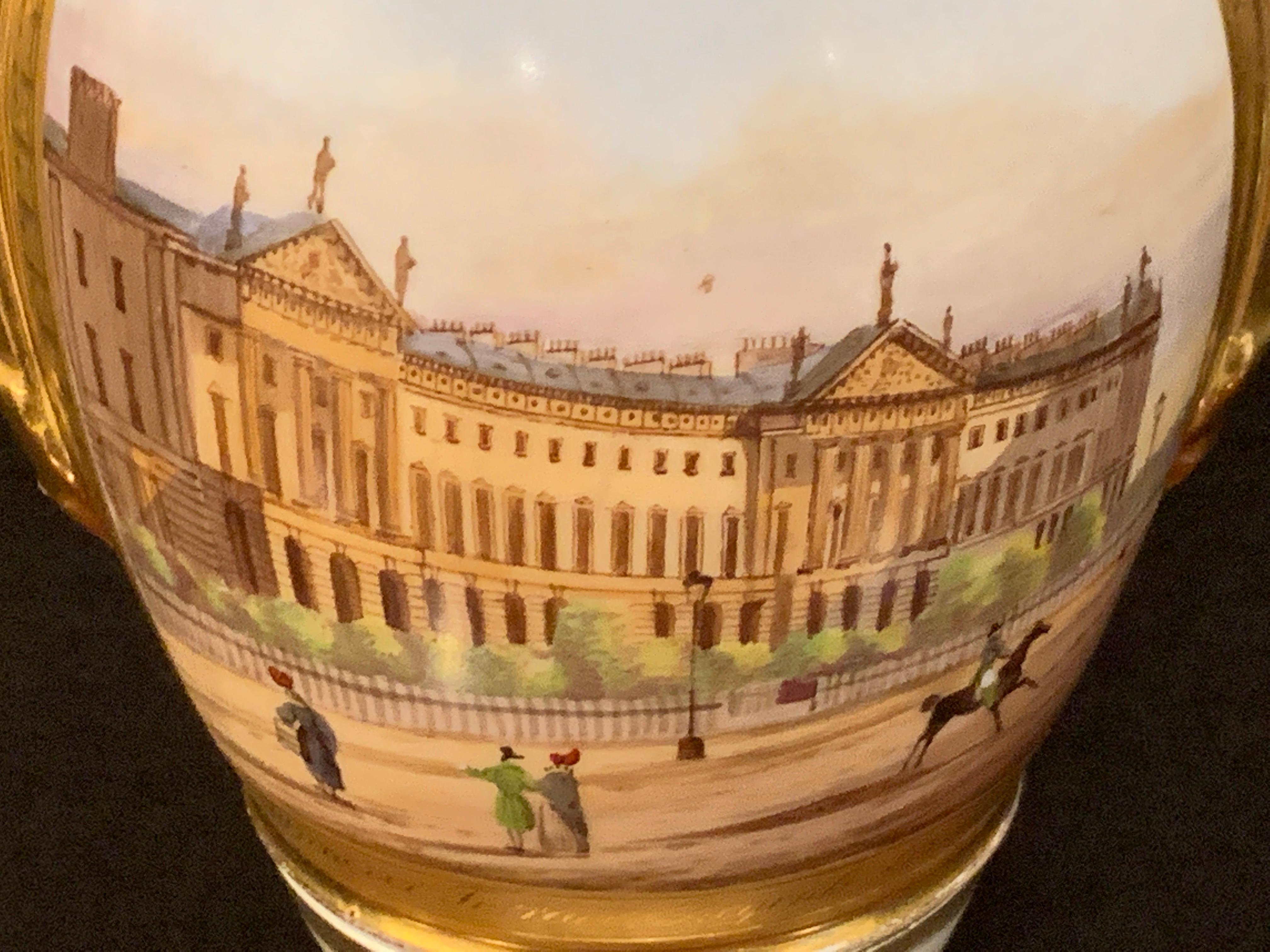 Old Paris Swan Handled Topographical Vase of Hanover Terrace, Regents Park In Good Condition In West Palm Beach, FL