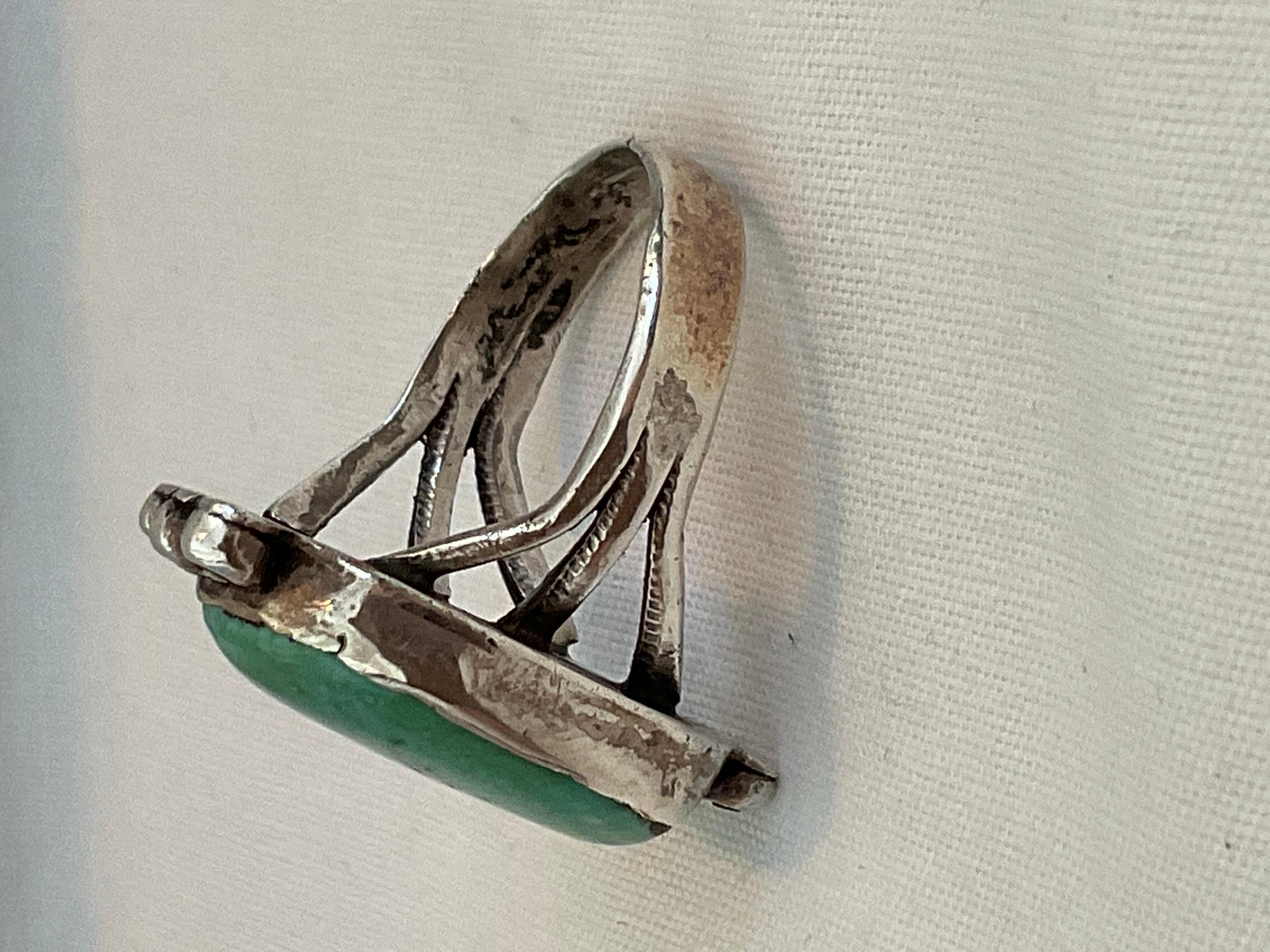 Old Pawn Native American Carico Lake Green Turquoise Sterling Silver Ring In Good Condition In San Diego, CA