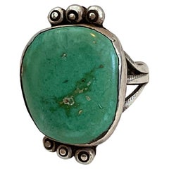 Old Pawn Native American Carico Lake Green Turquoise Sterling Silver Ring