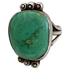 Vintage Old Pawn Native American Carico Lake Green Turquoise Sterling Silver Ring