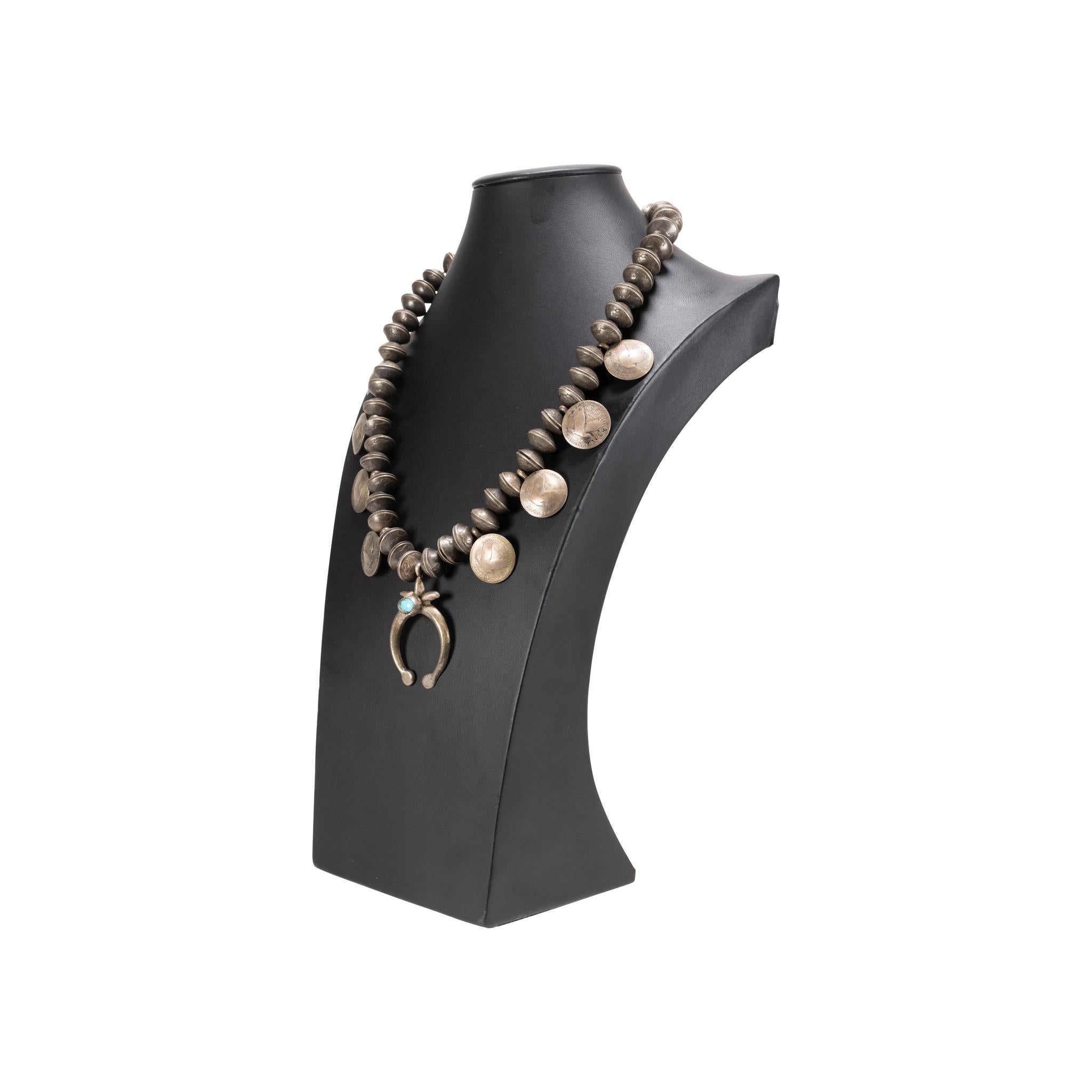 Native American Old Pawn Native Coin Squash Blossom Necklace For Sale