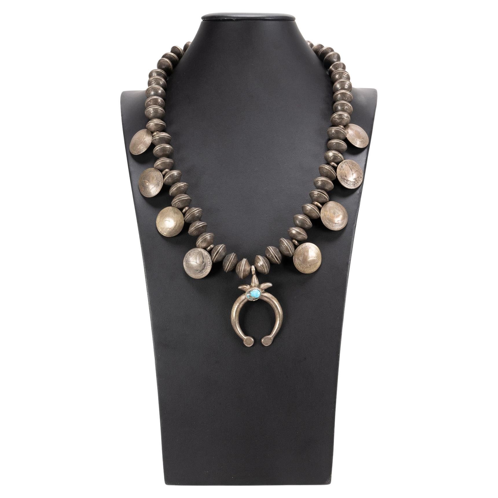Old Pawn Native Coin Squash Blossom Necklace For Sale