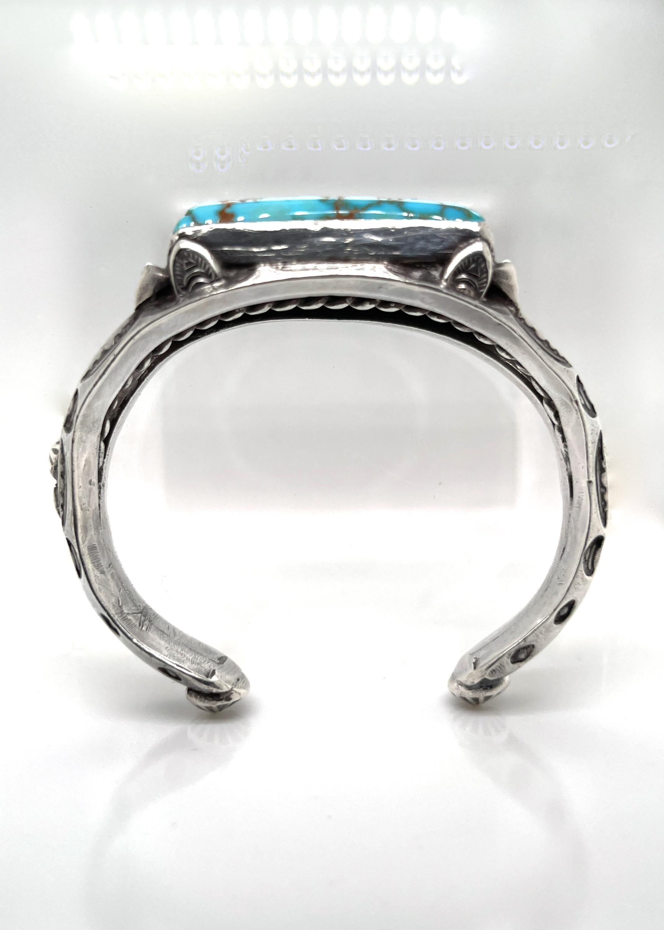 Old Pawn Navajo Native American Silver & Matrix Turquoise Cuff Bracelet 4