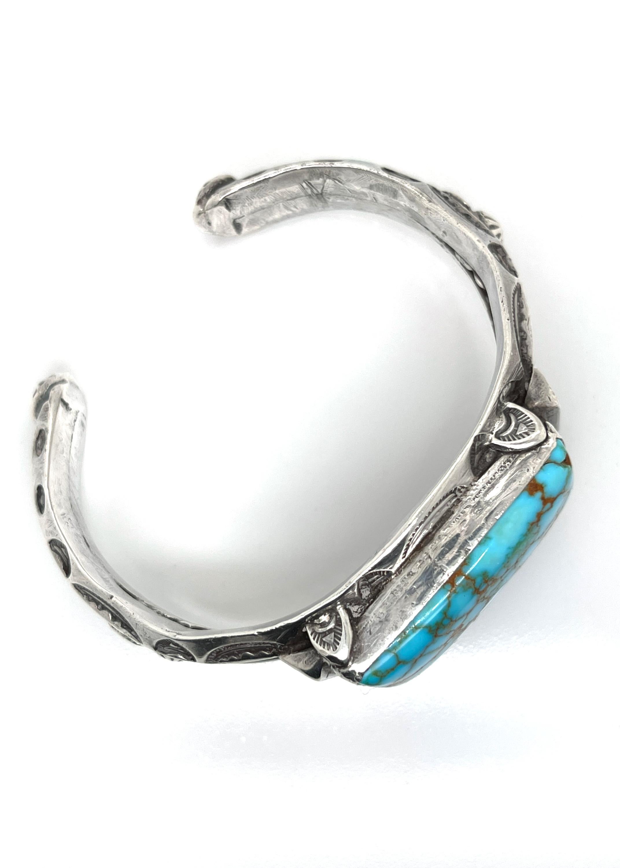 Old Pawn Navajo Native American Silver & Matrix Turquoise Cuff Bracelet 6