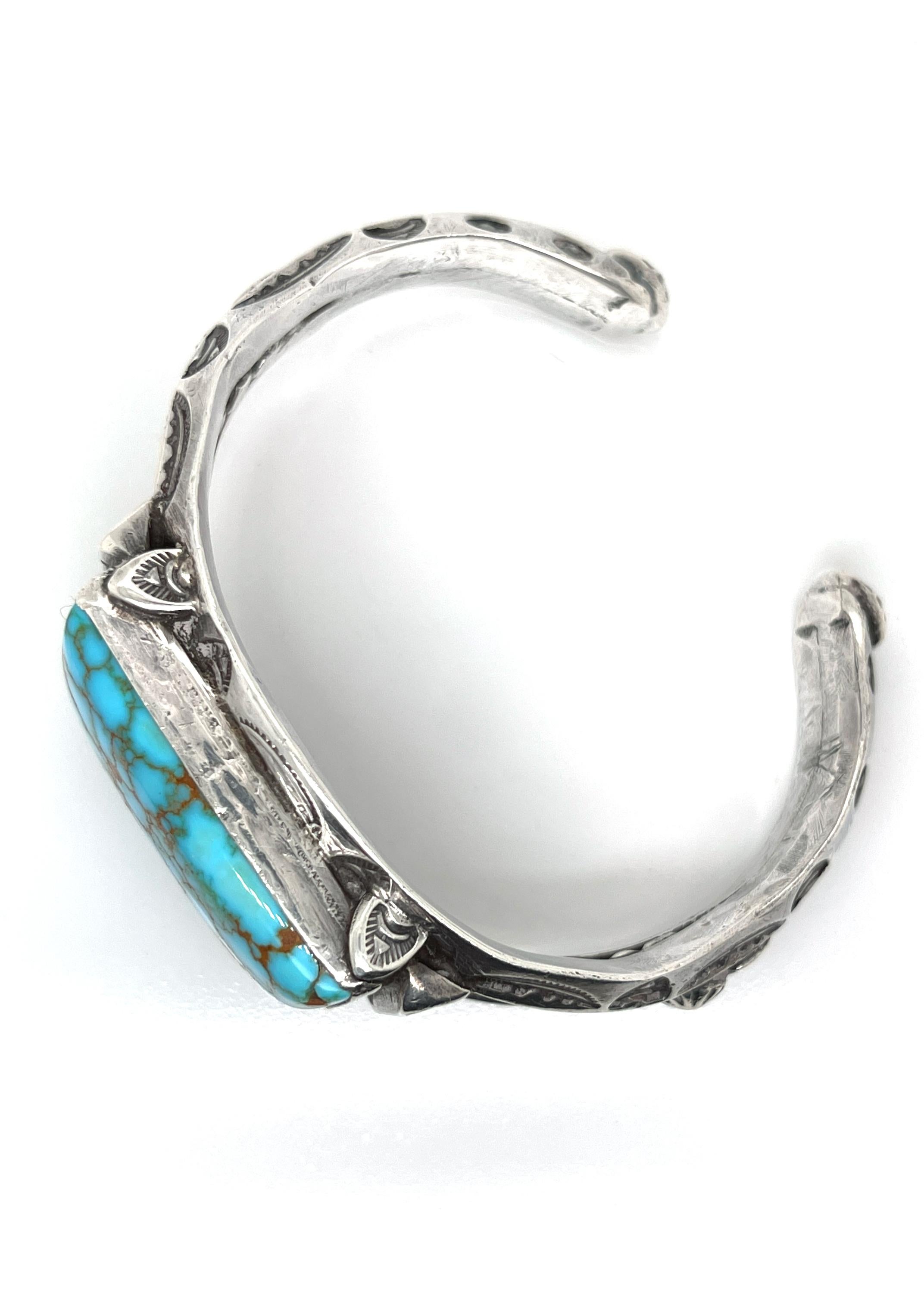 Old Pawn Navajo Native American Silver & Matrix Turquoise Cuff Bracelet 7