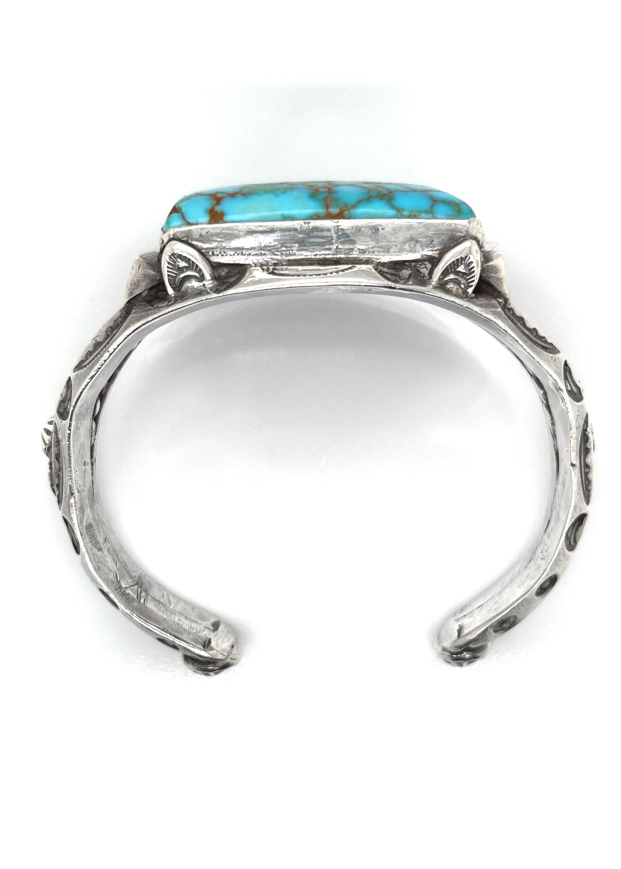 Old Pawn Navajo Native American Silver & Matrix Turquoise Cuff Bracelet 8