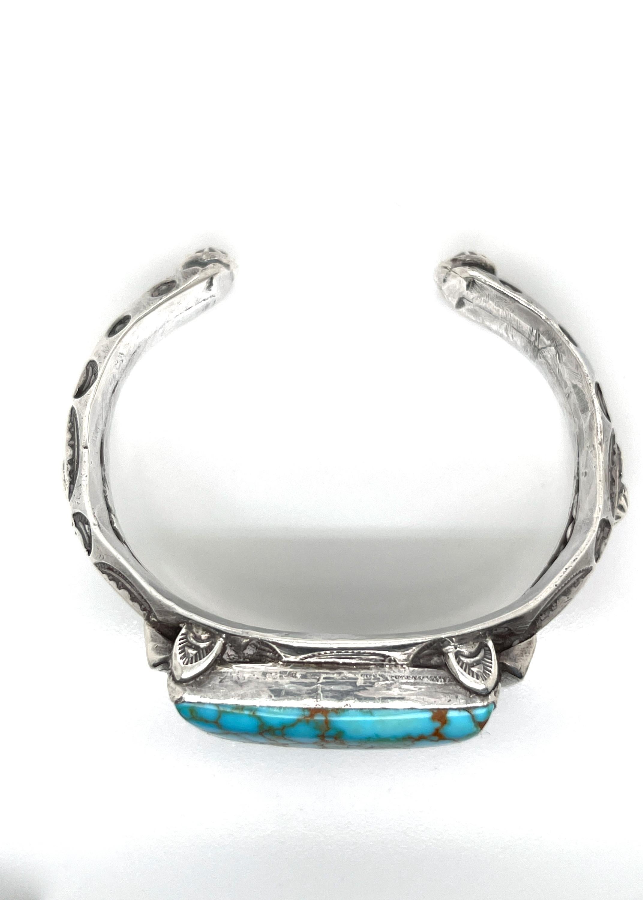 Old Pawn Navajo Native American Silver & Matrix Turquoise Cuff Bracelet 9