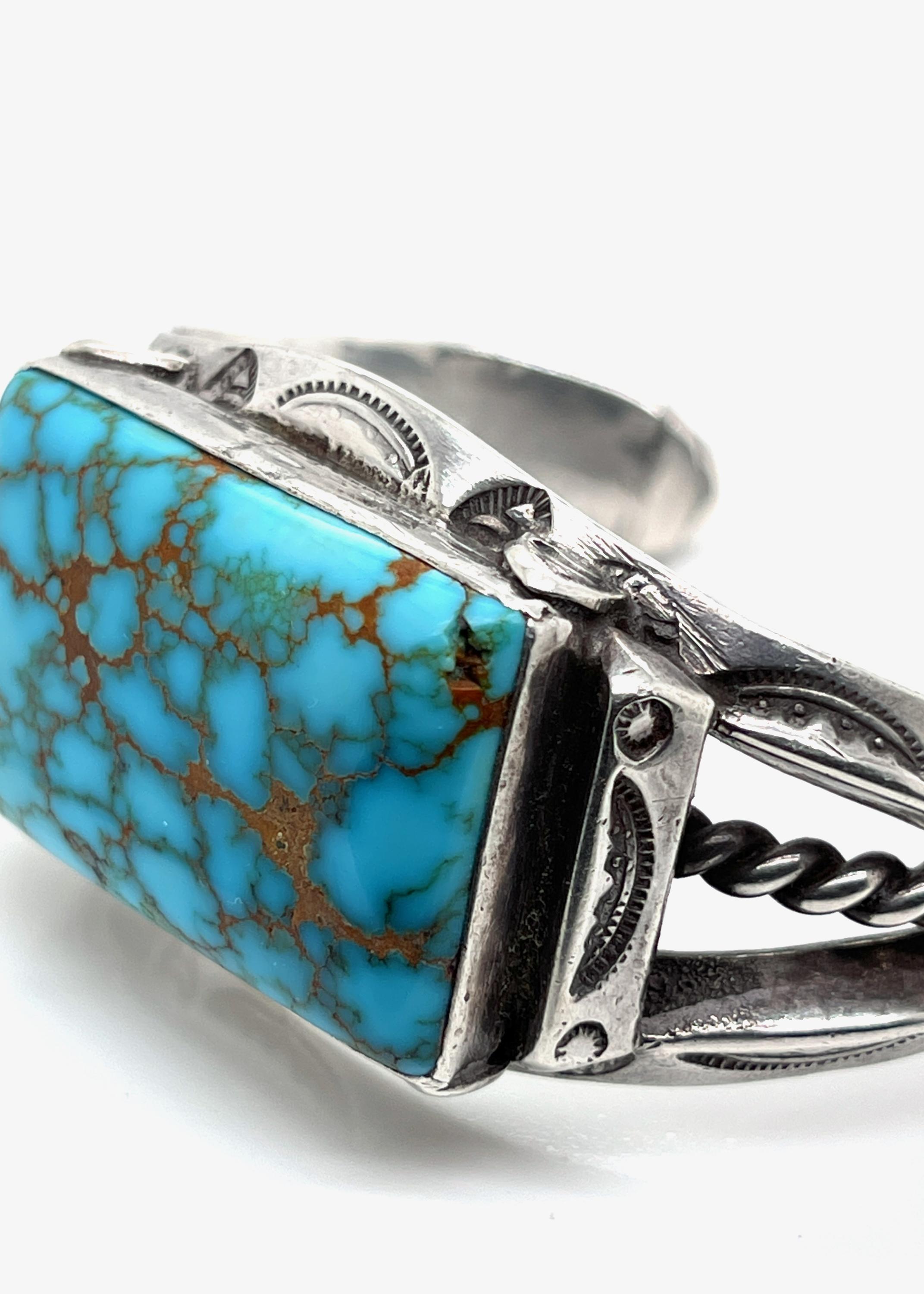 Old Pawn Navajo Native American Silver & Matrix Turquoise Cuff Bracelet 10