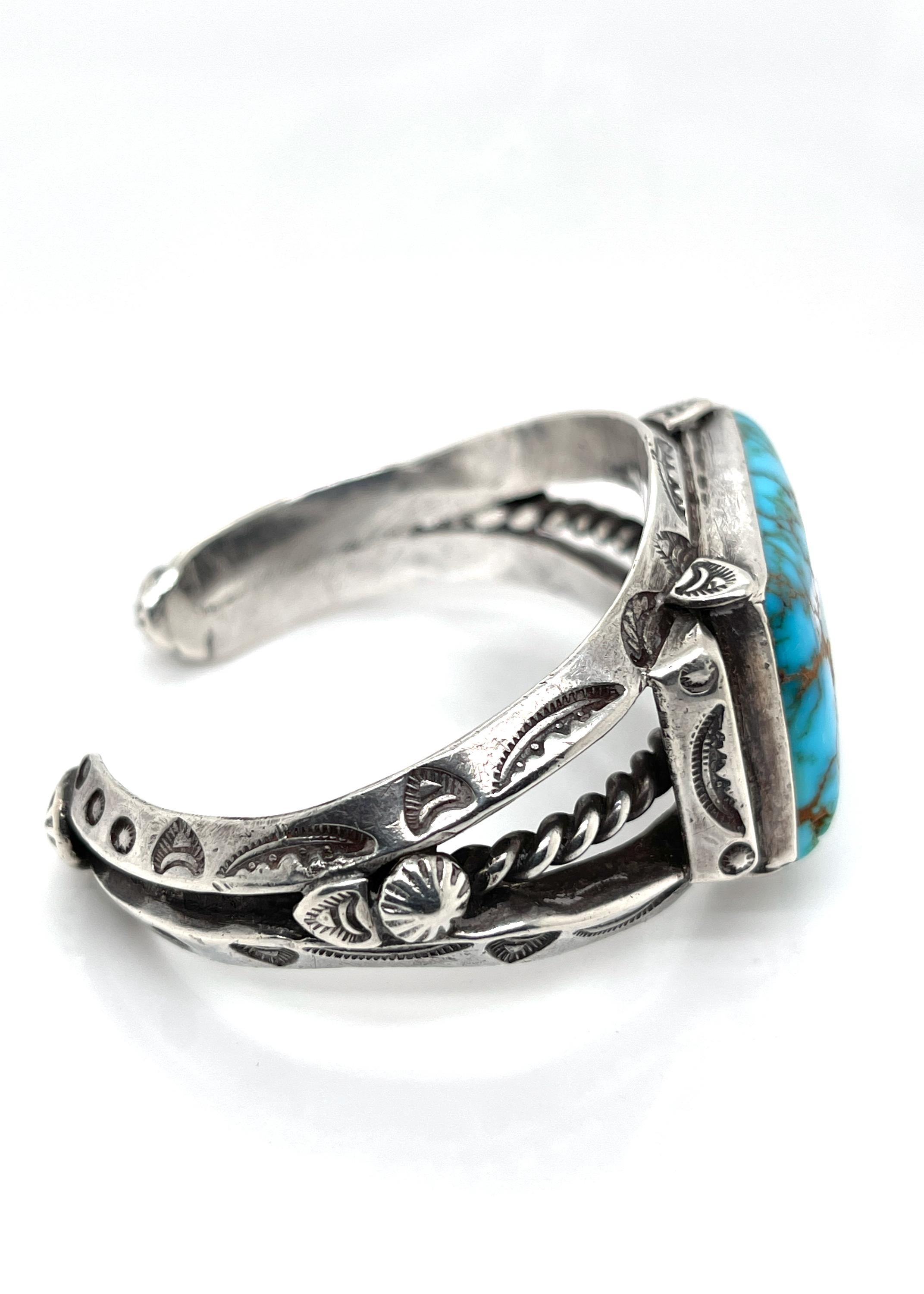 Old Pawn Navajo Native American Silver & Matrix Turquoise Cuff Bracelet 3