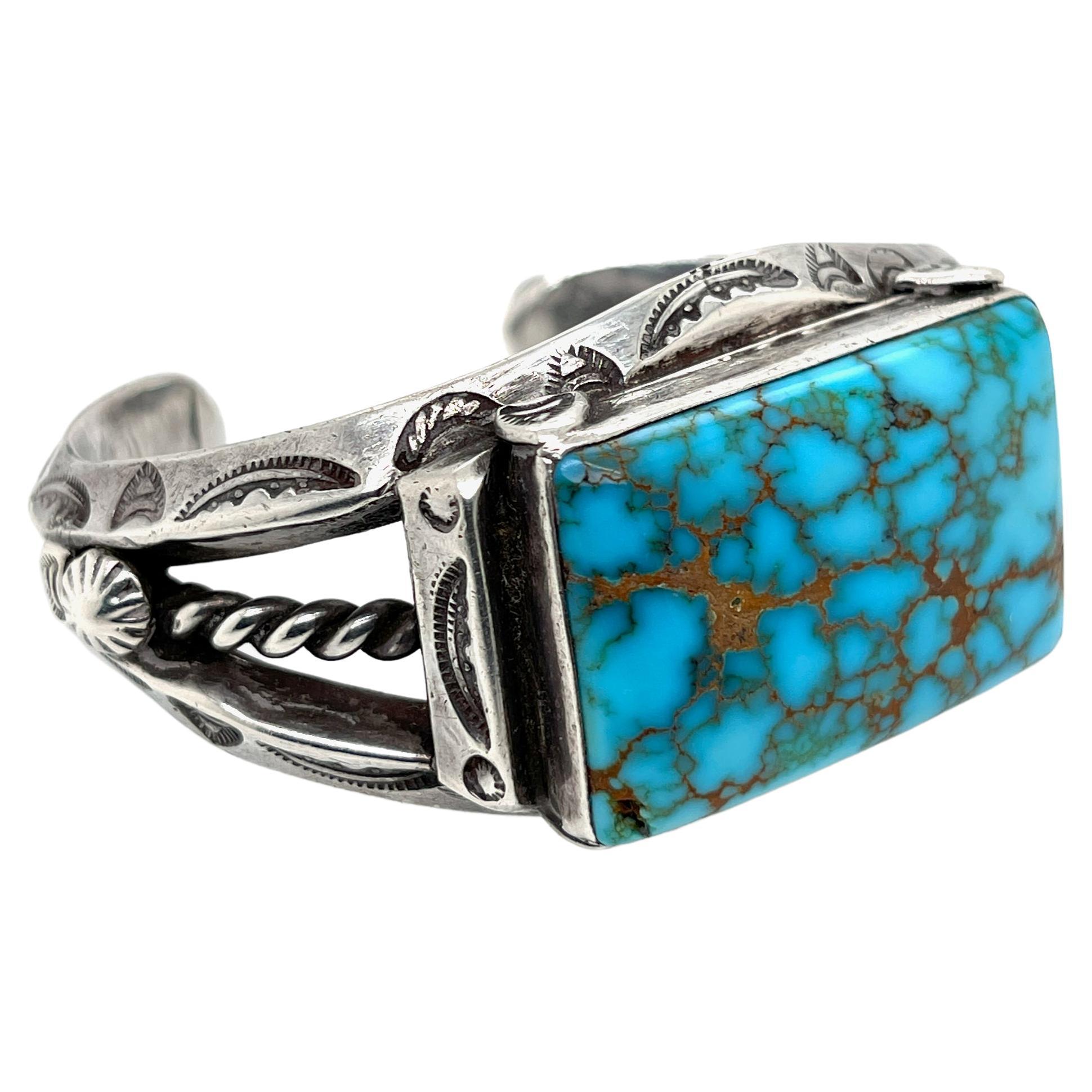 Old Pawn Navajo Native American Silver & Matrix Turquoise Cuff Bracelet