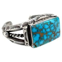 Vintage Old Pawn Navajo Native American Silver & Matrix Turquoise Cuff Bracelet