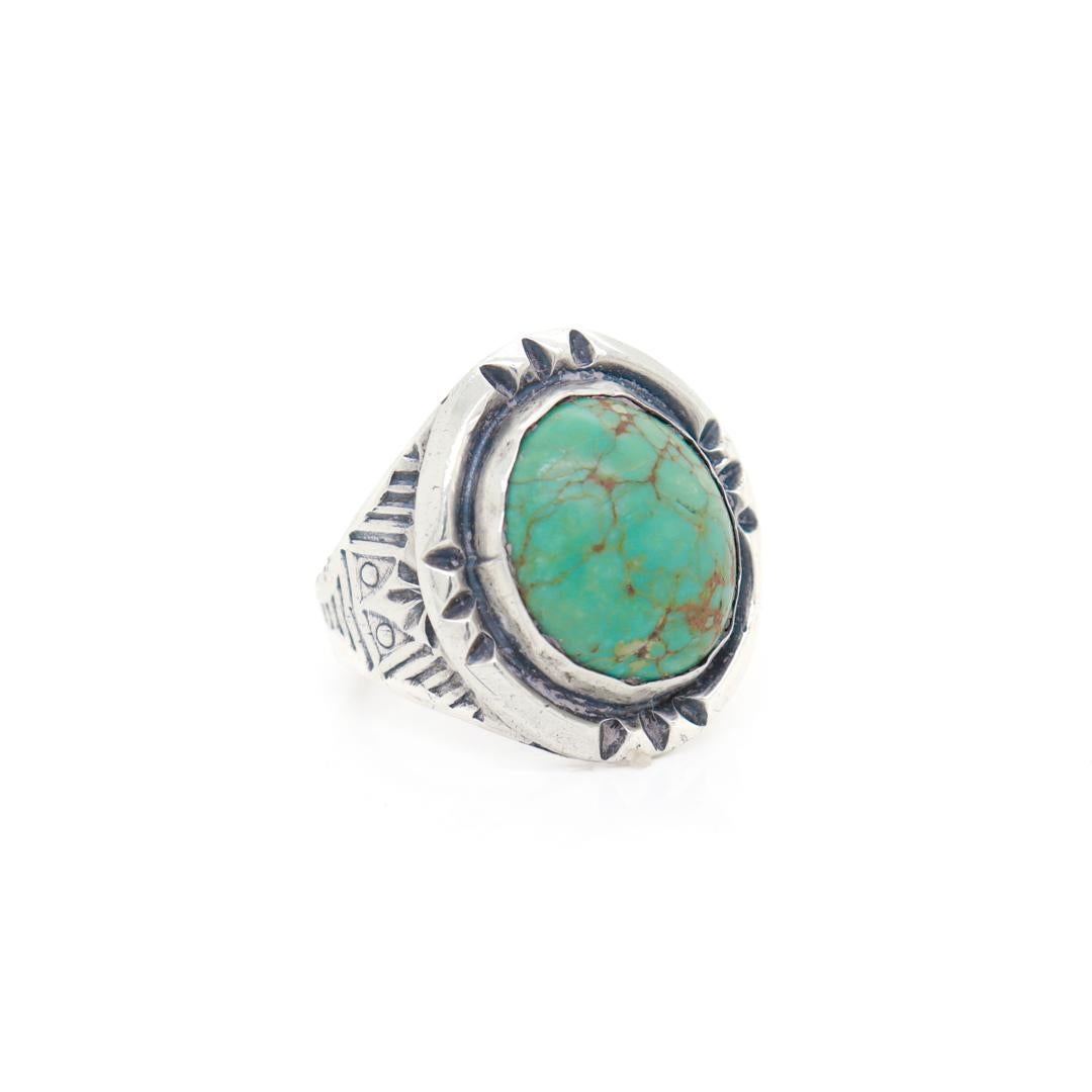 Old Pawn Navajo Sterling Silver and Turquoise Cabochon Ring For Sale 5