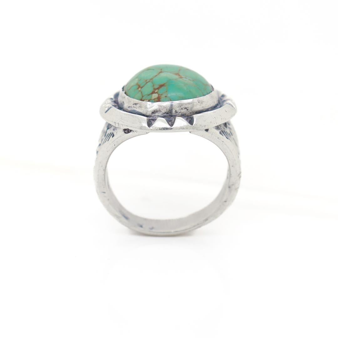 Old Pawn Navajo Sterling Silver and Turquoise Cabochon Ring For Sale 7