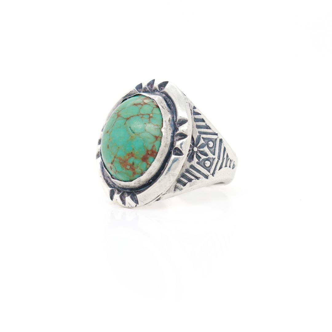 Native American Old Pawn Navajo Sterling Silver and Turquoise Cabochon Ring For Sale