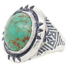Antique Old Pawn Navajo Sterling Silver and Turquoise Cabochon Ring