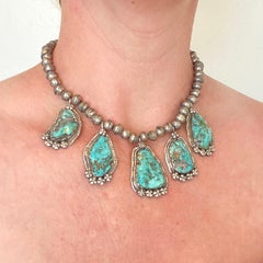 Old Pawn Nevada Turquoise Nugget Bezel Set Mulit-Turquoise Necklace