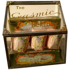 Antique Old Perfume, Chemist Shop Display Cabinet, Erasmic Soaps and Boxes