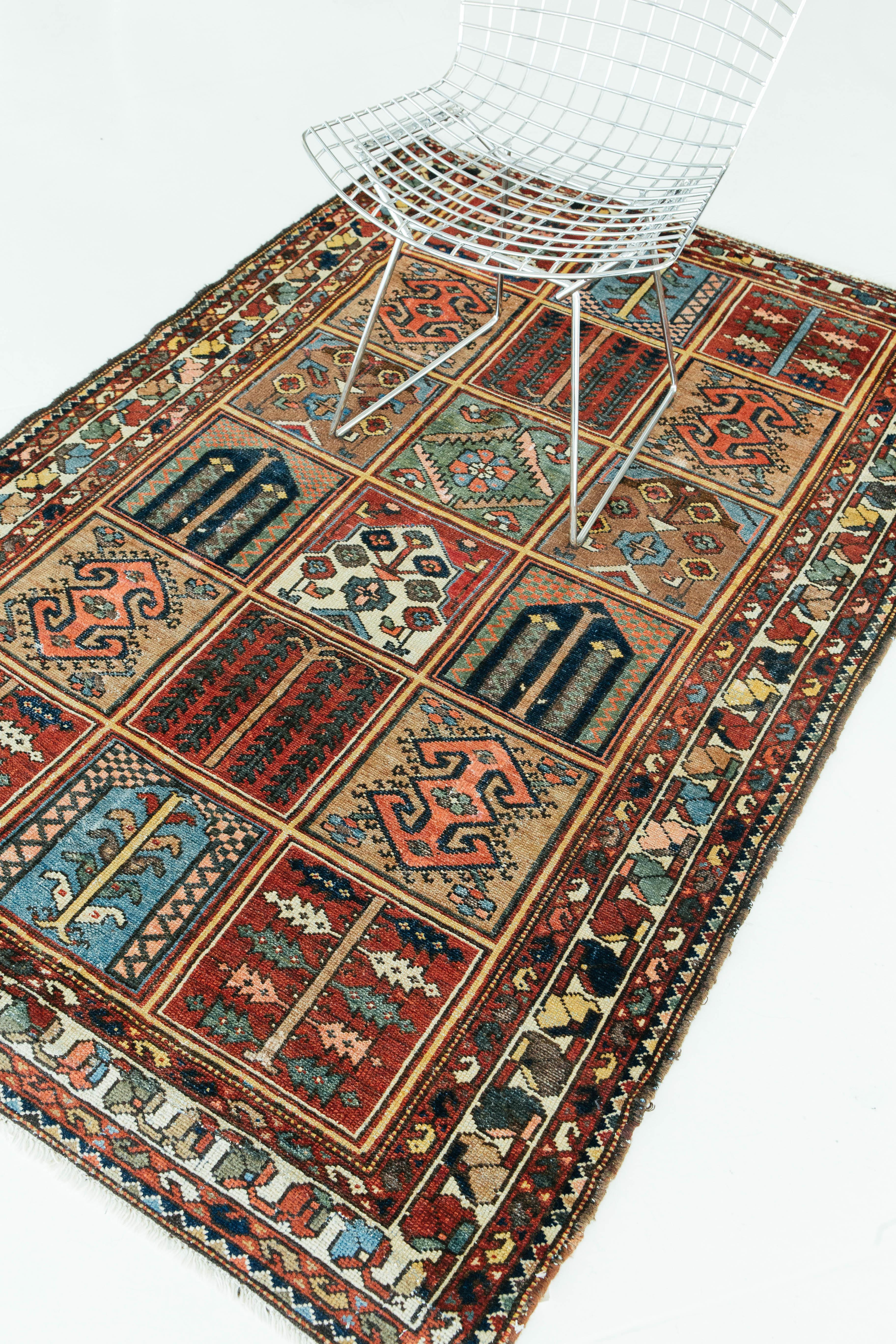 Hand-Knotted Vintage Persian Bakhtiari Garden Design Rug For Sale