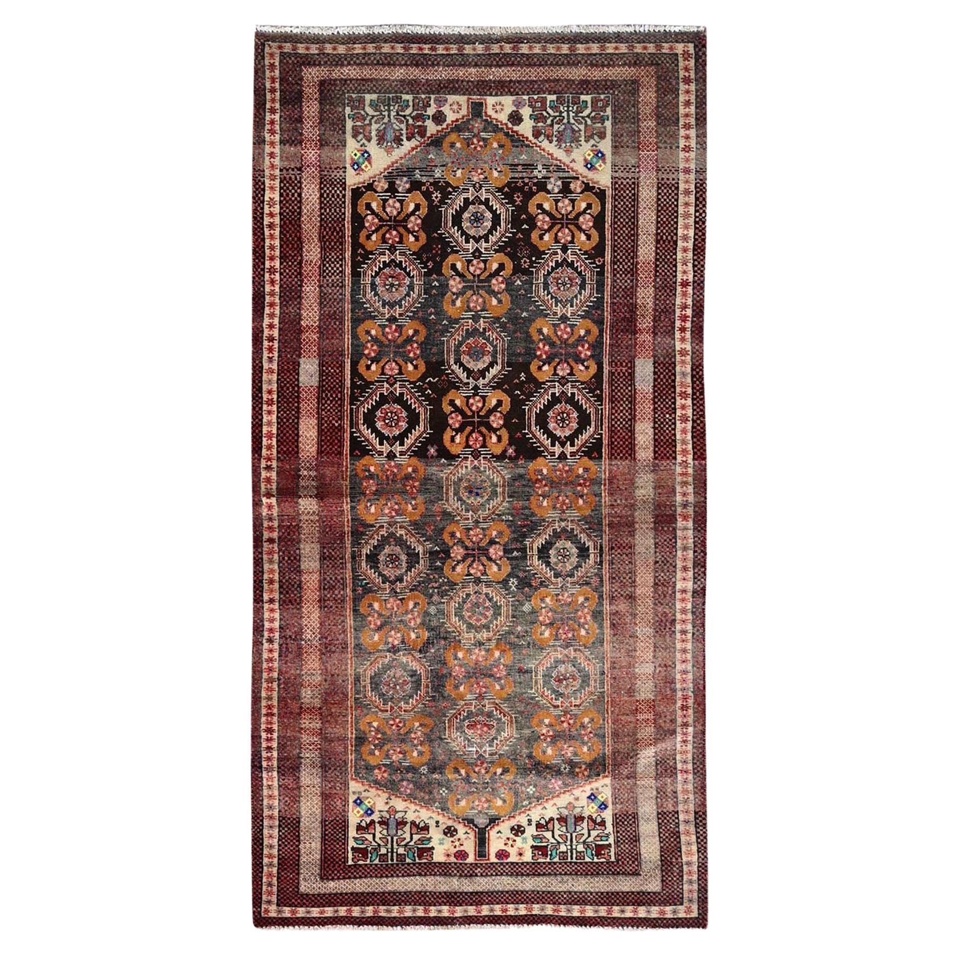 Old Persian Baluch Distinct Abrash Evenly Worn Pure Wool Hand Knotted Clean Rug For Sale