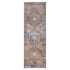 Old Persian Heriz Sheared Low Organic Wool Hand Knotted Apricot Color Rug