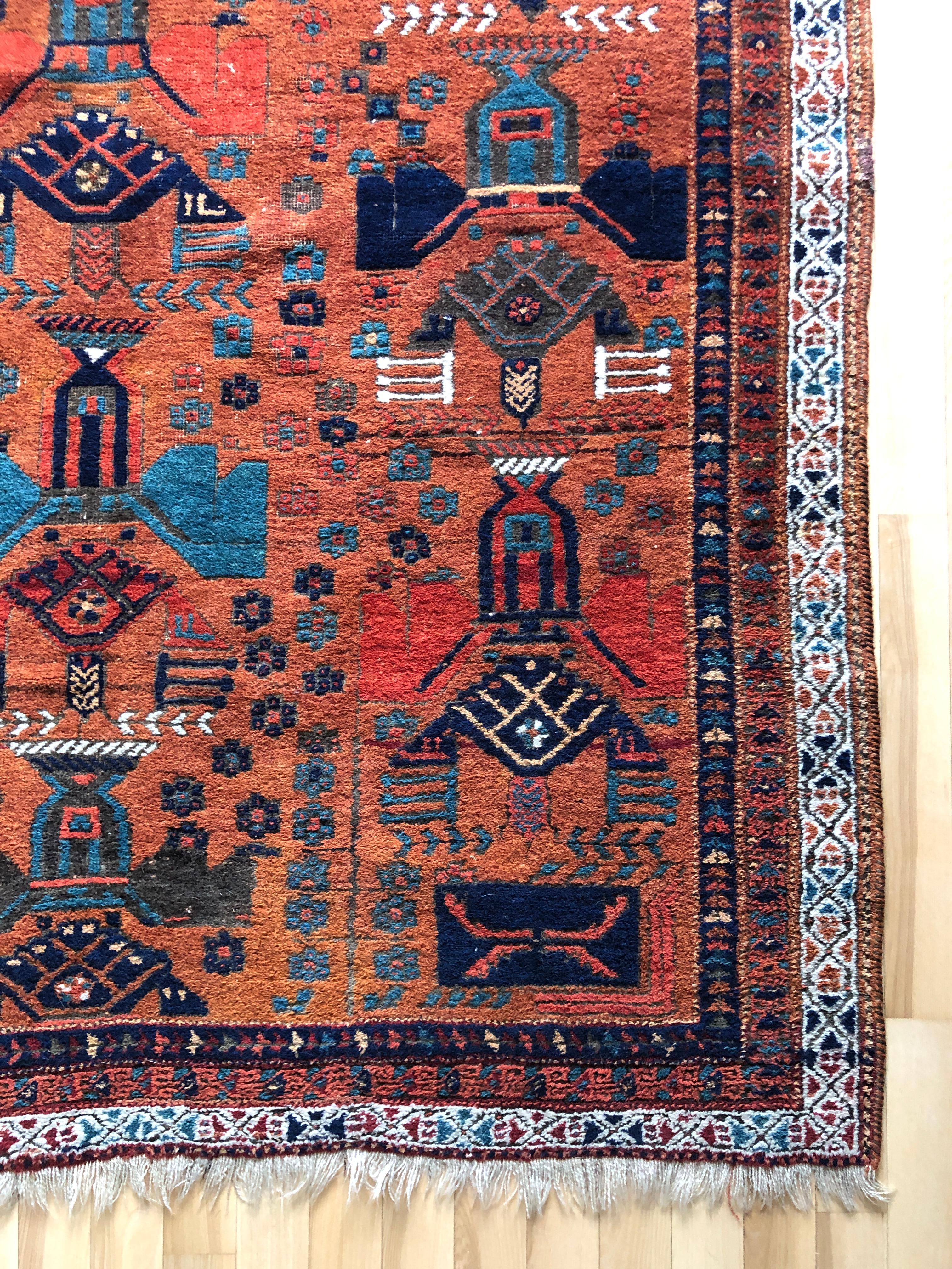 Old Persian Rug by the Afshari Tribes from the South of Iran, 1940s For Sale 4