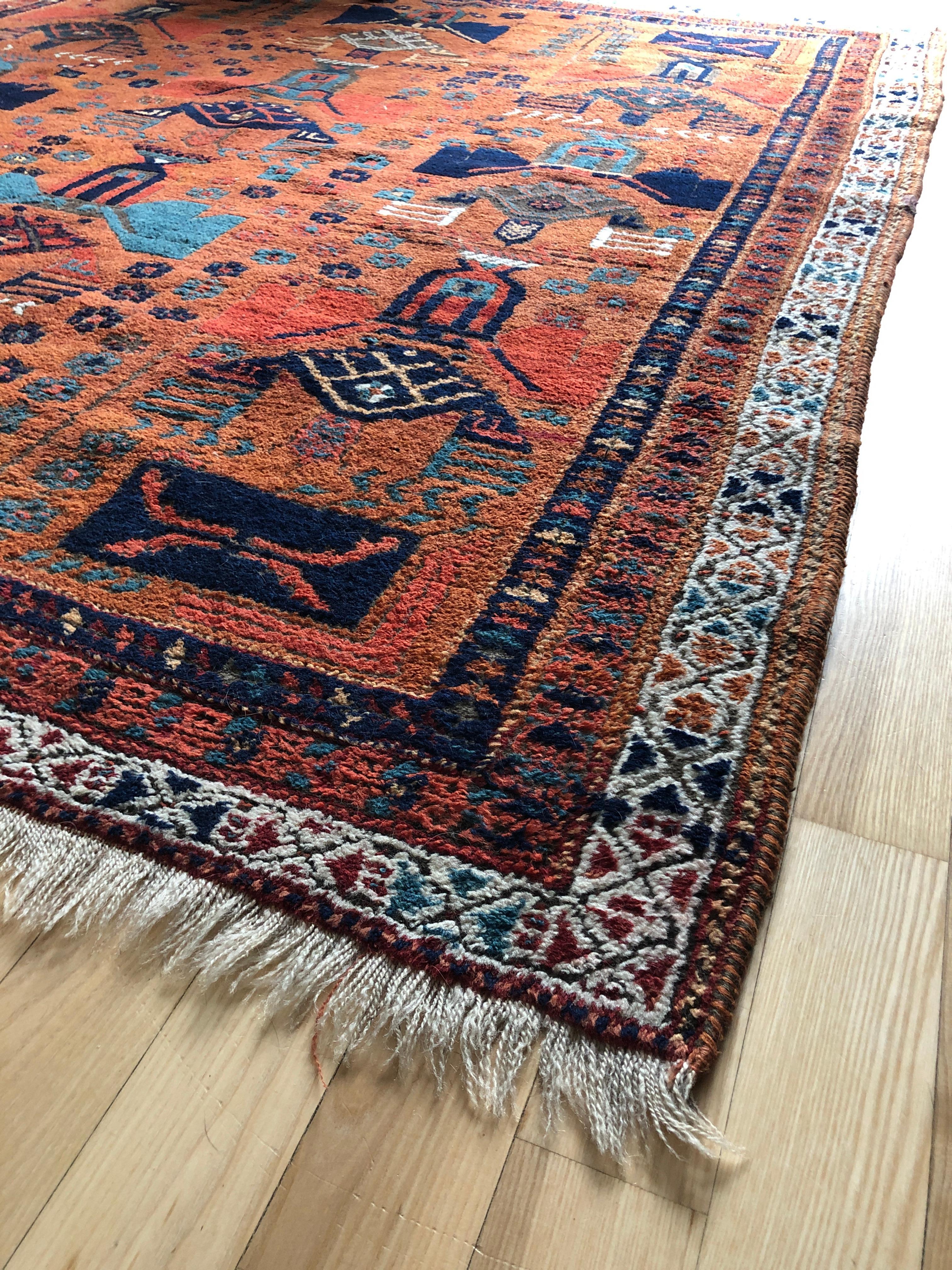 Old Persian Rug by the Afshari Tribes from the South of Iran, 1940s For Sale 1