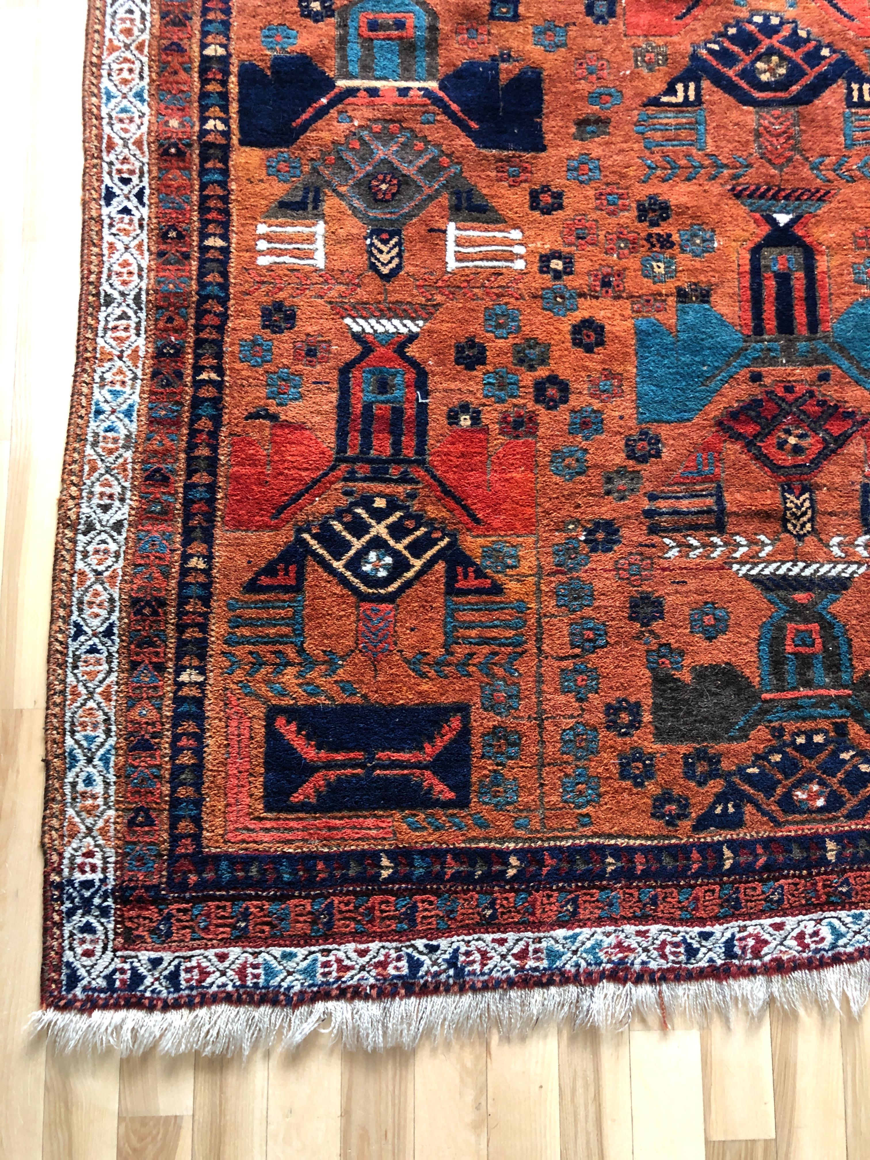 Old Persian Rug by the Afshari Tribes from the South of Iran, 1940s For Sale 2