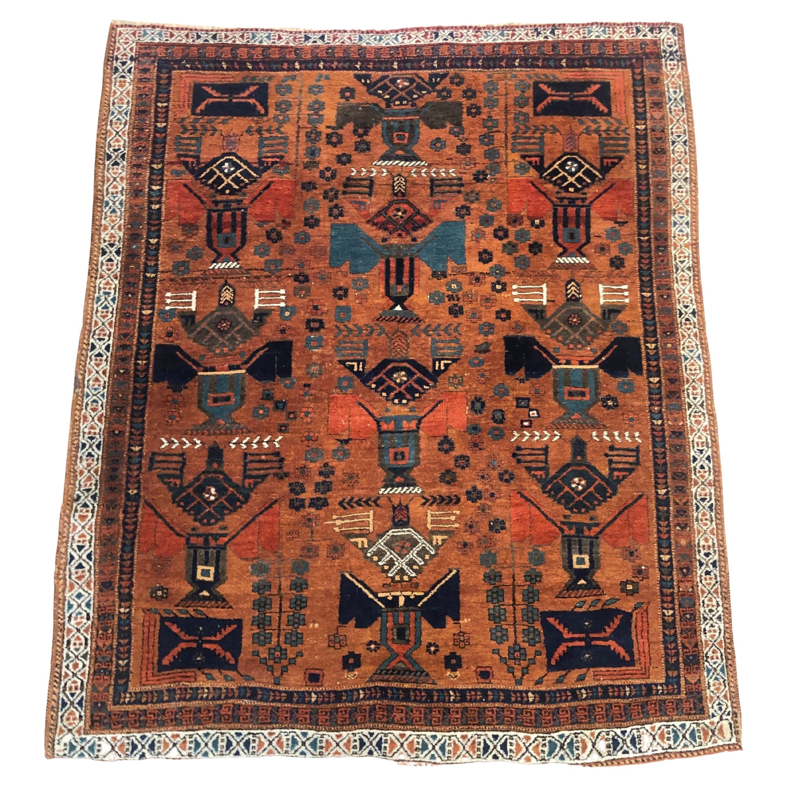 Old Persian Rug by the Afshari Tribes from the South of Iran, 1940s For Sale