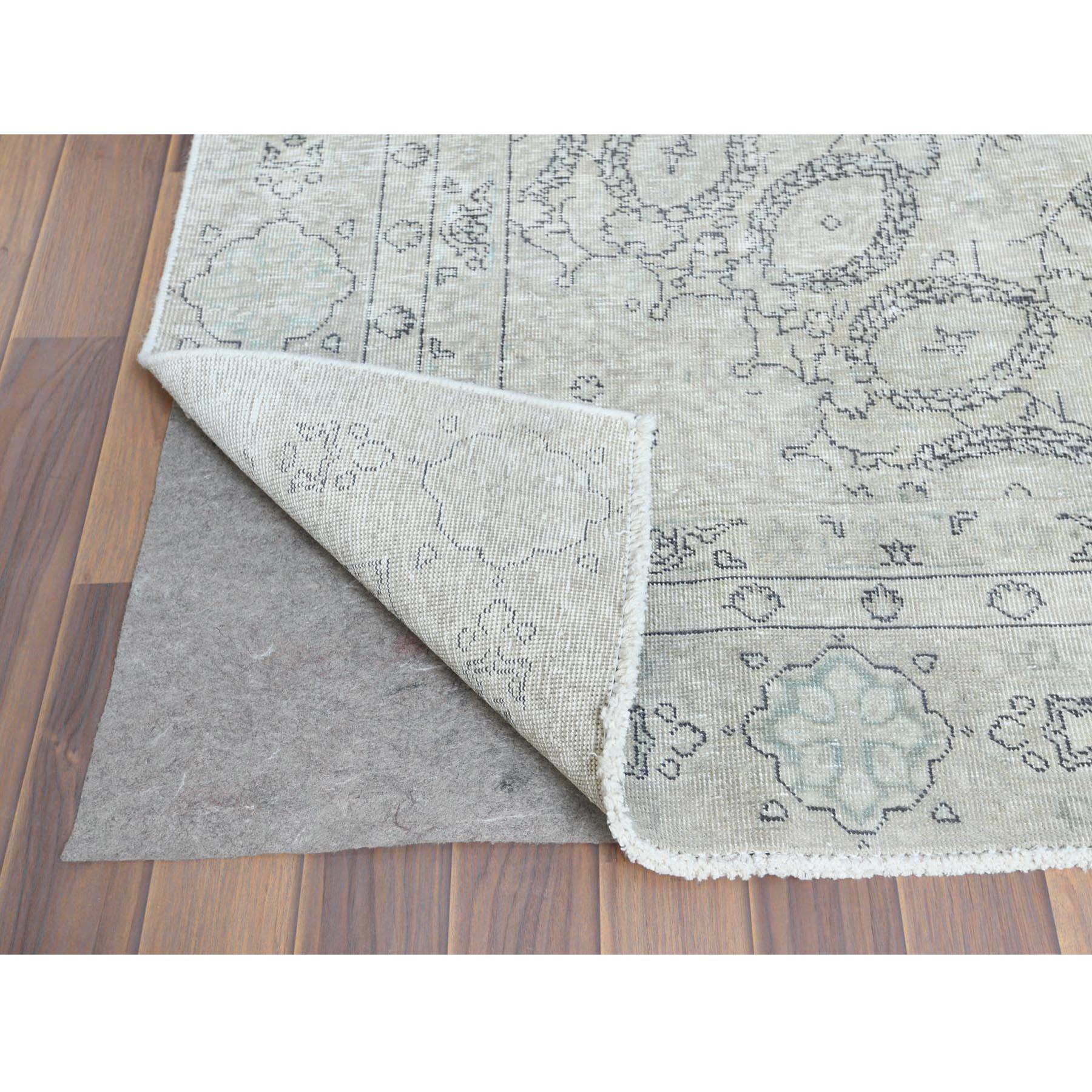 Mid-20th Century Old Persian Tabriz Clean Cropped Thin Wool Antique Wash Ivory Hand Knotted Rug