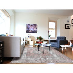 Old Persian Tabriz Faded Red Bohemian Hand Knotted Oriental Rug