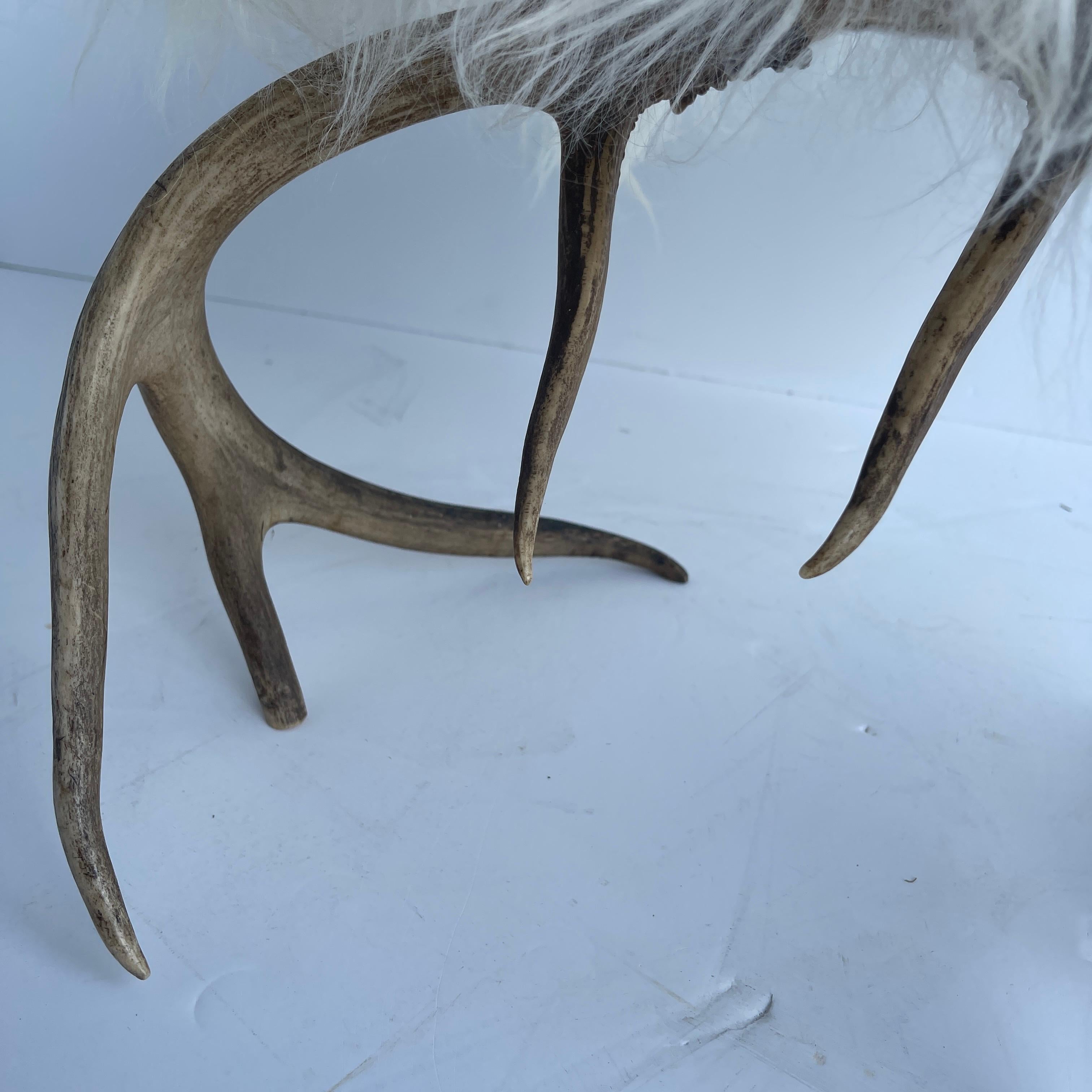 Old Petite Antler Footstool Seat with White Icelandic Sheepskin For Sale 3